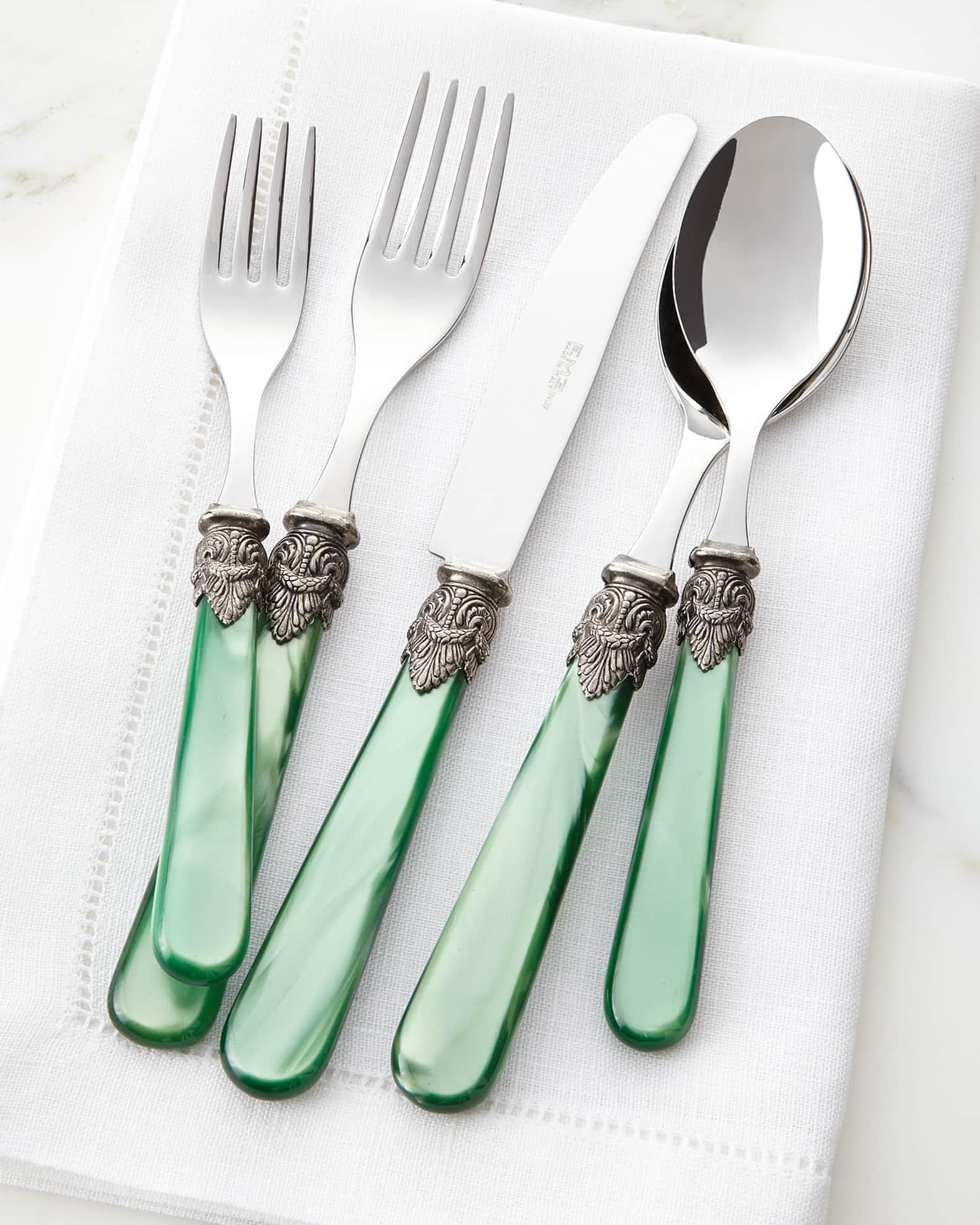 Neiman Marcus Napoleon 20Piece Flatware Set, Green Pearl Horchow