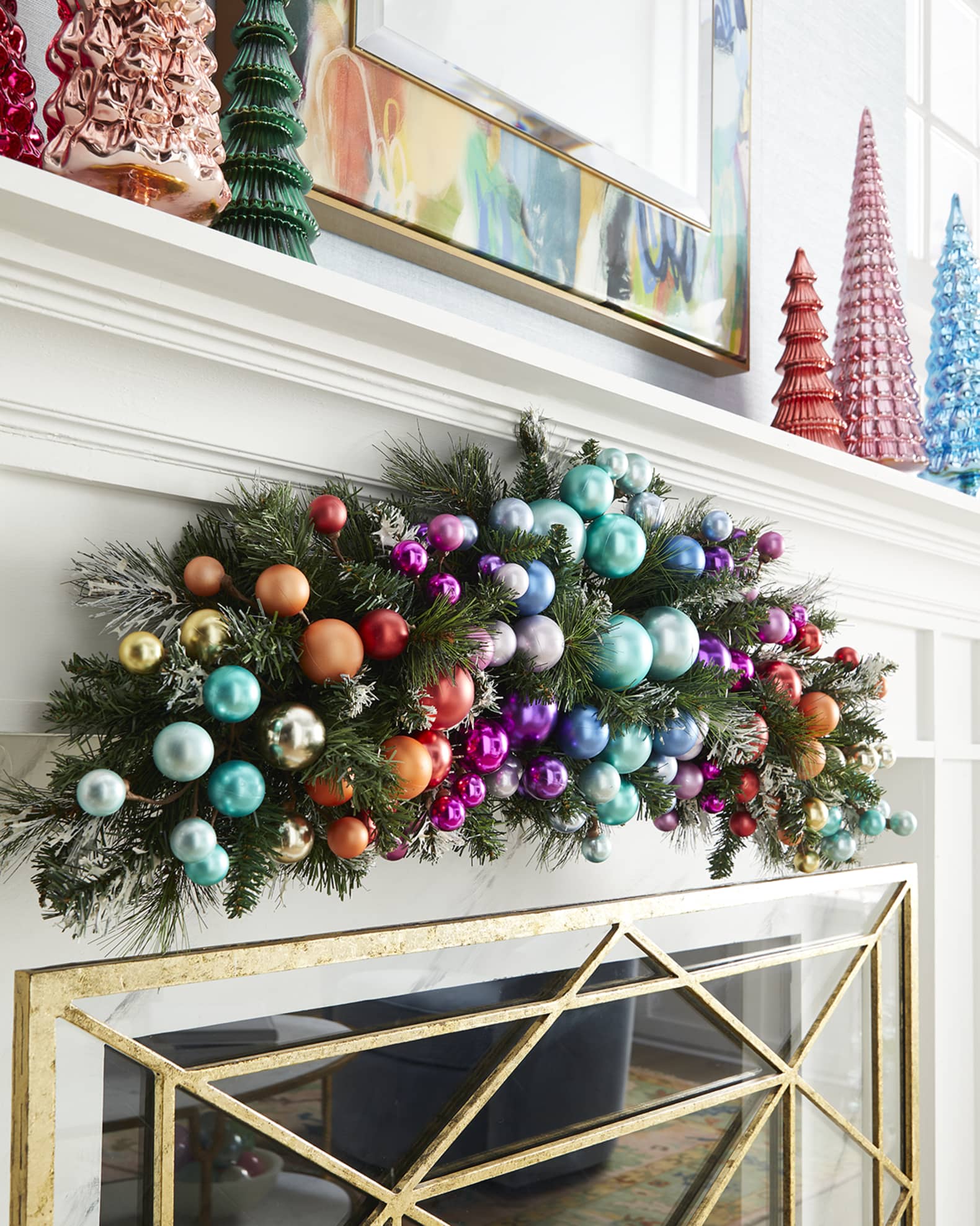 Neiman Marcus 46" Bright Holiday Mantel Garland Horchow