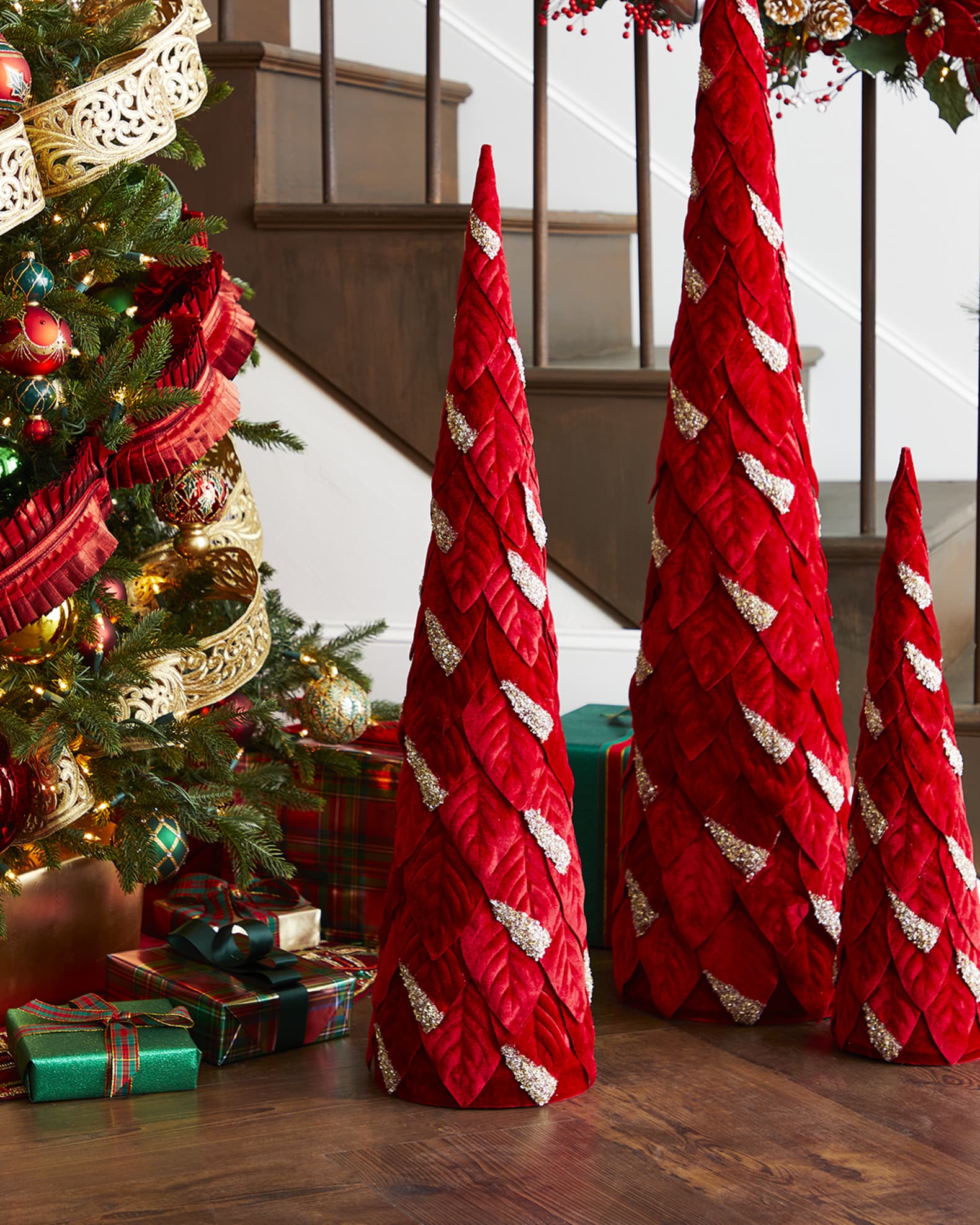 Jim Marvin 48" Velvet Leaf Cone Tree Holiday Accent Horchow