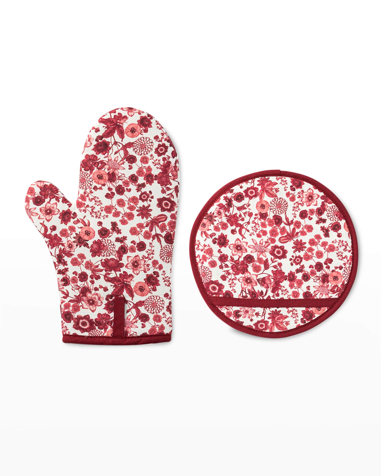 Juliska Field of Flowers Oven Mitt & Pot Holder Set, Ruby