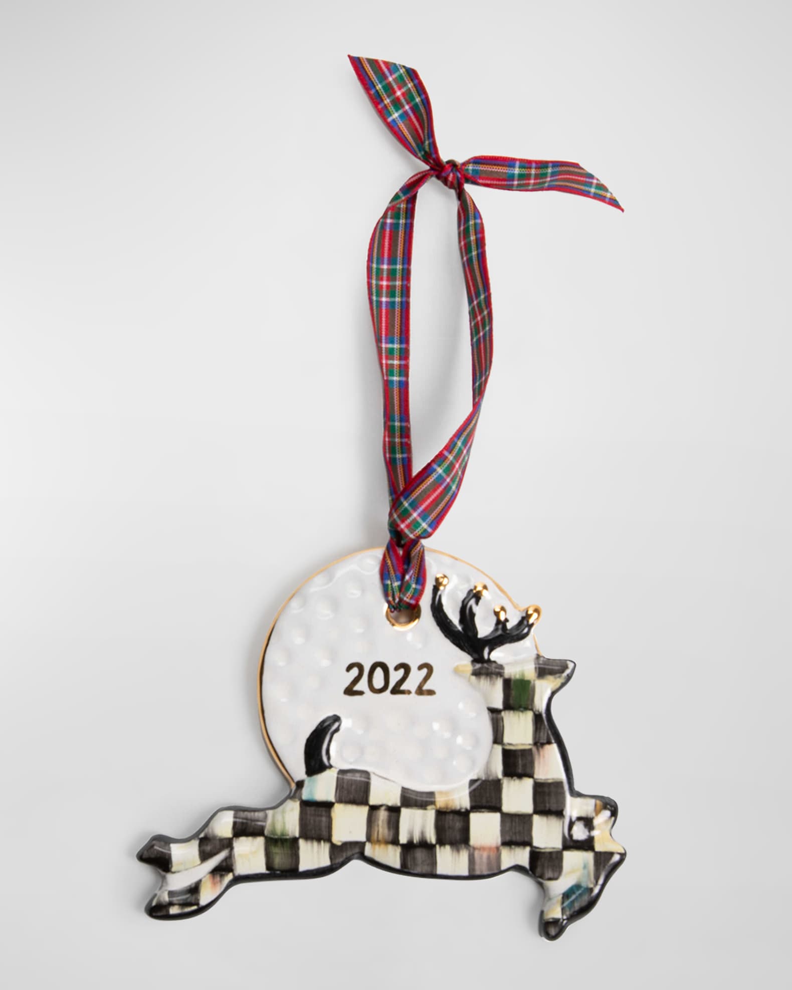MacKenzie Childs 2022 Courtly Check Stag Christmas Ornament Horchow