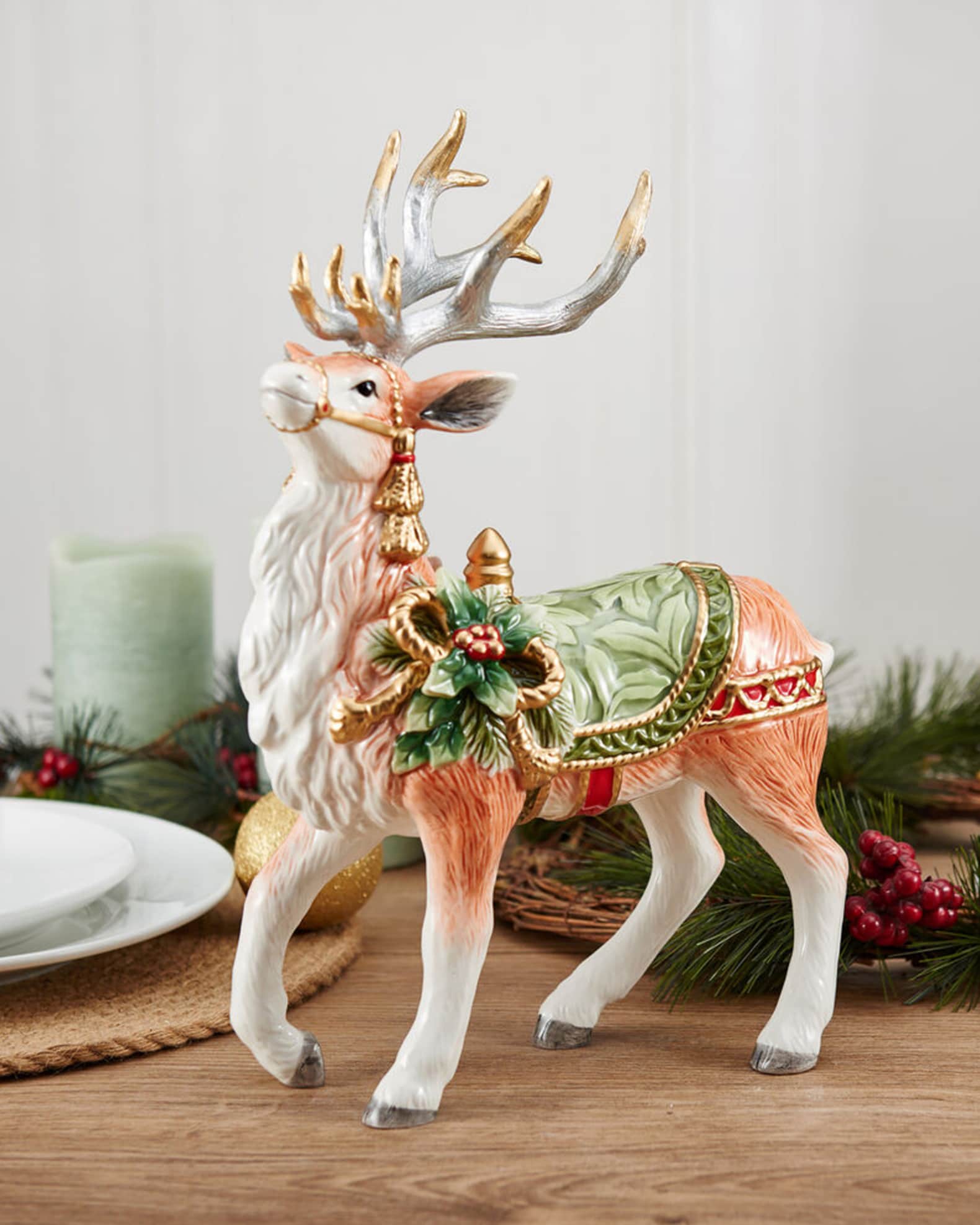 Fitz & Floyd Holiday Home Green Deer Figurine Horchow