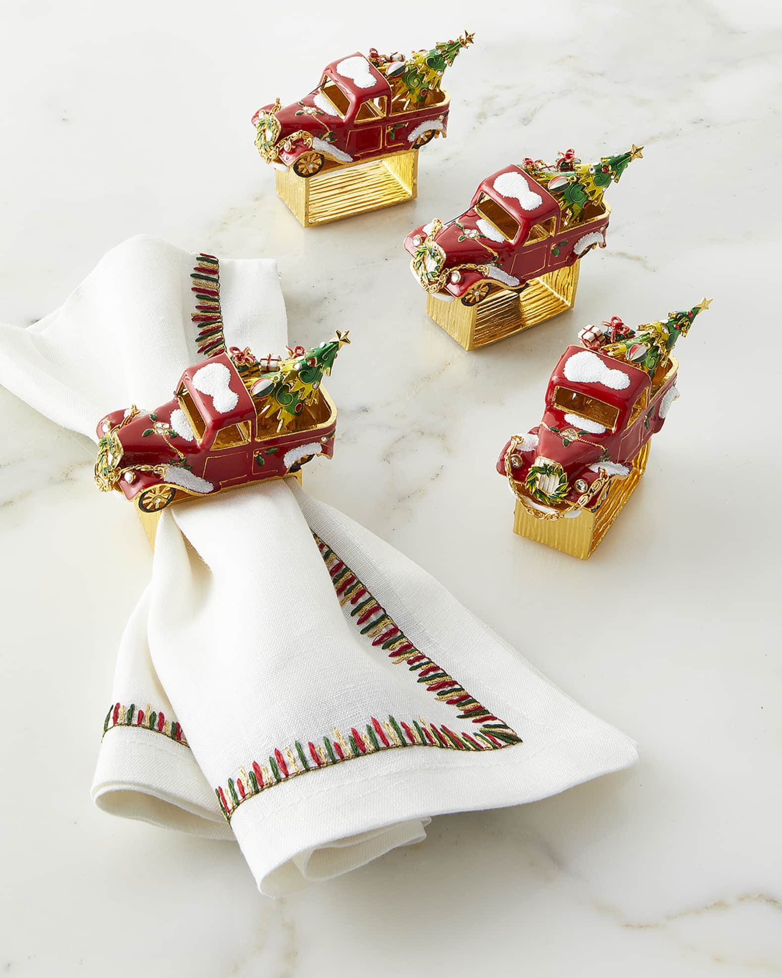 Kim Seybert Christmas Truck Napkin Rings, Set of 4 Horchow