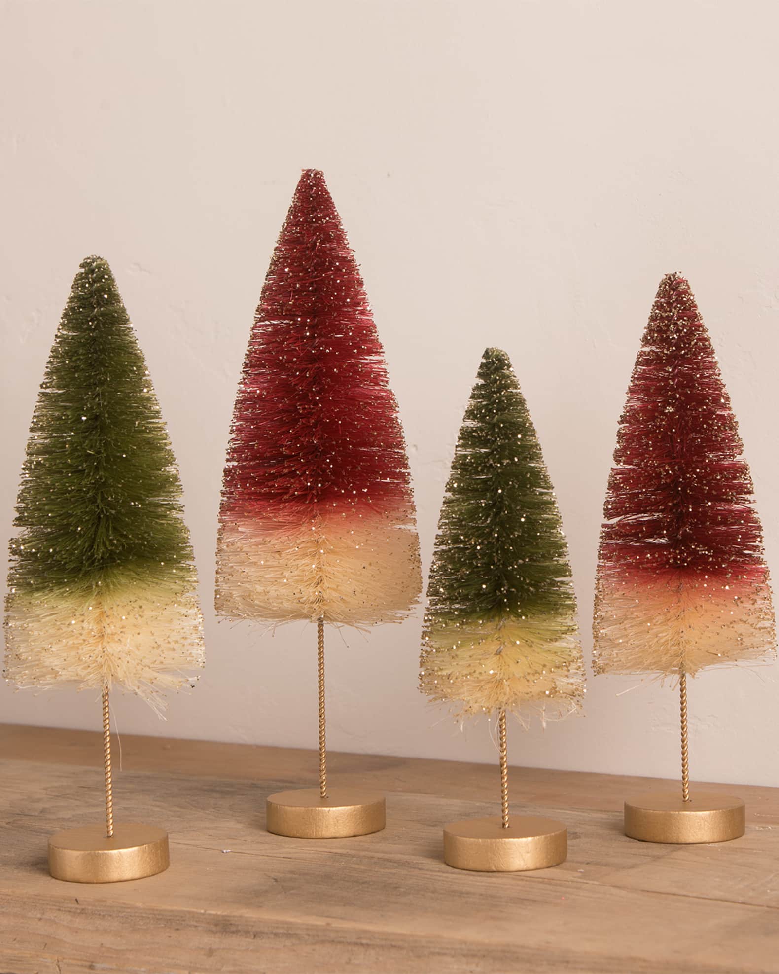 Bethany Lowe Bottle Brush Trees with Golden Glitter, Set of 4 Horchow