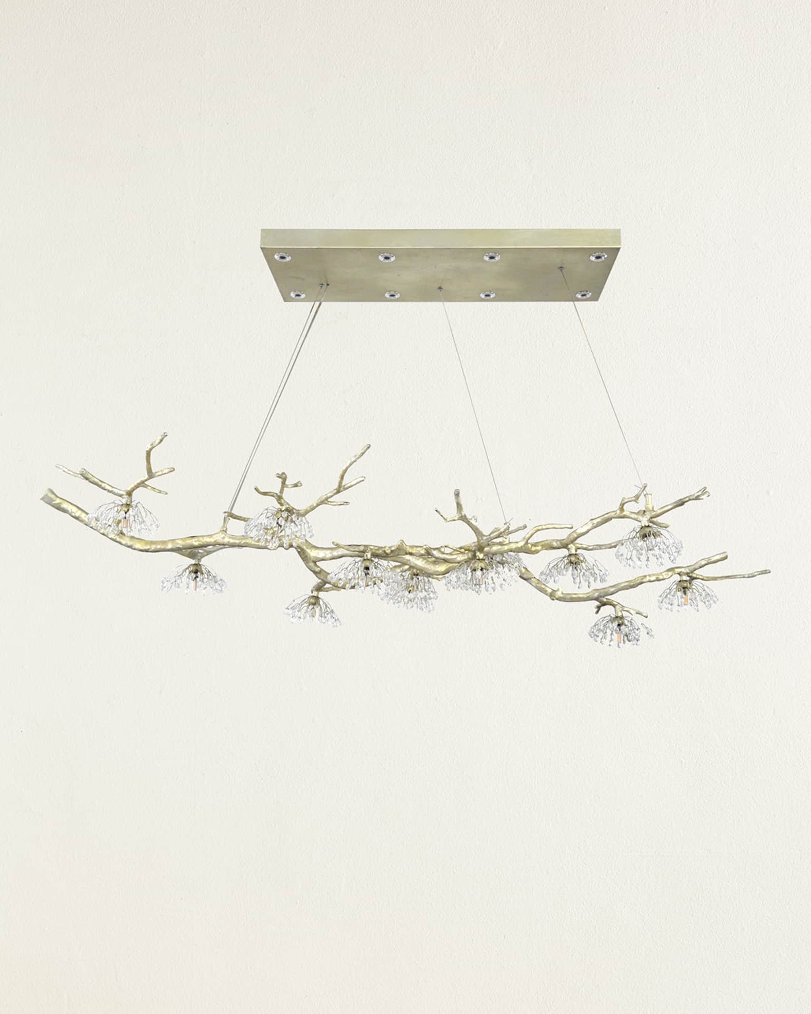 John-Richard Collection Hanasaku Fourteen Light Crystal Bud Branch Oblong Chandelier 