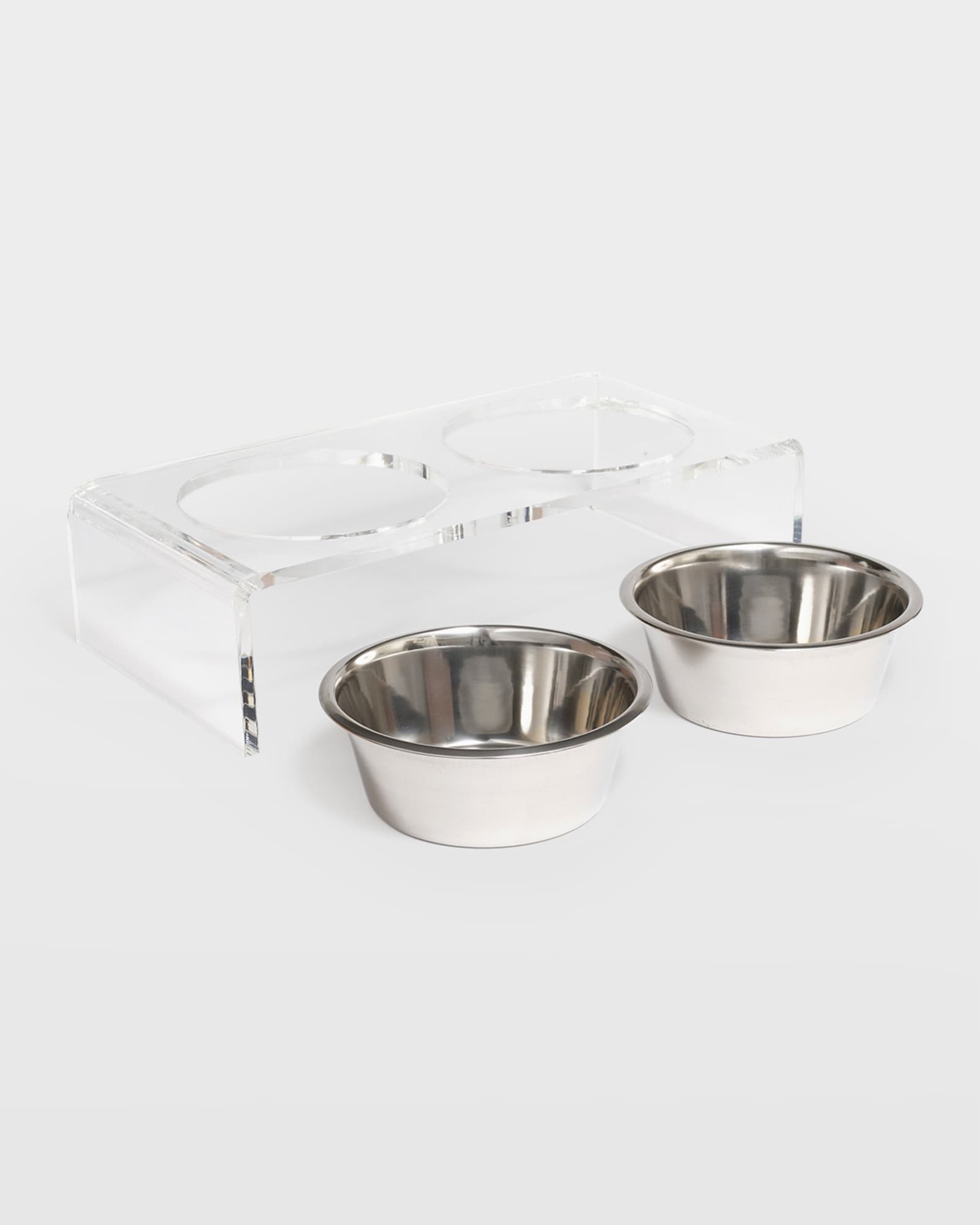 HIDDIN Large Clear Double Pet Bowl Feeder with 1 Quart Silver Bowls Horchow