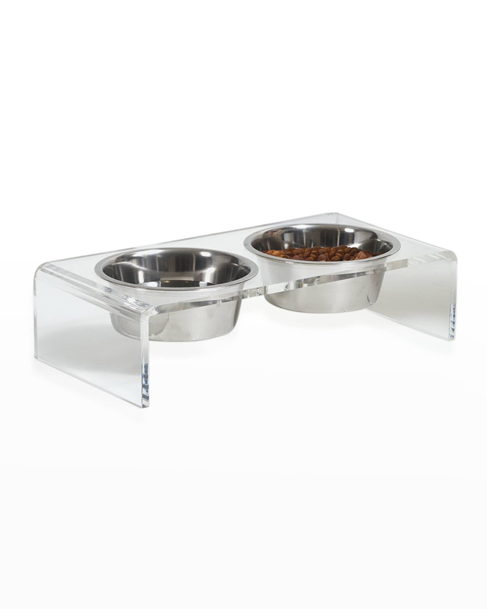 HIDDIN Large Clear Double Dog Bowl Feeder with 2 Quart Silver Bowls