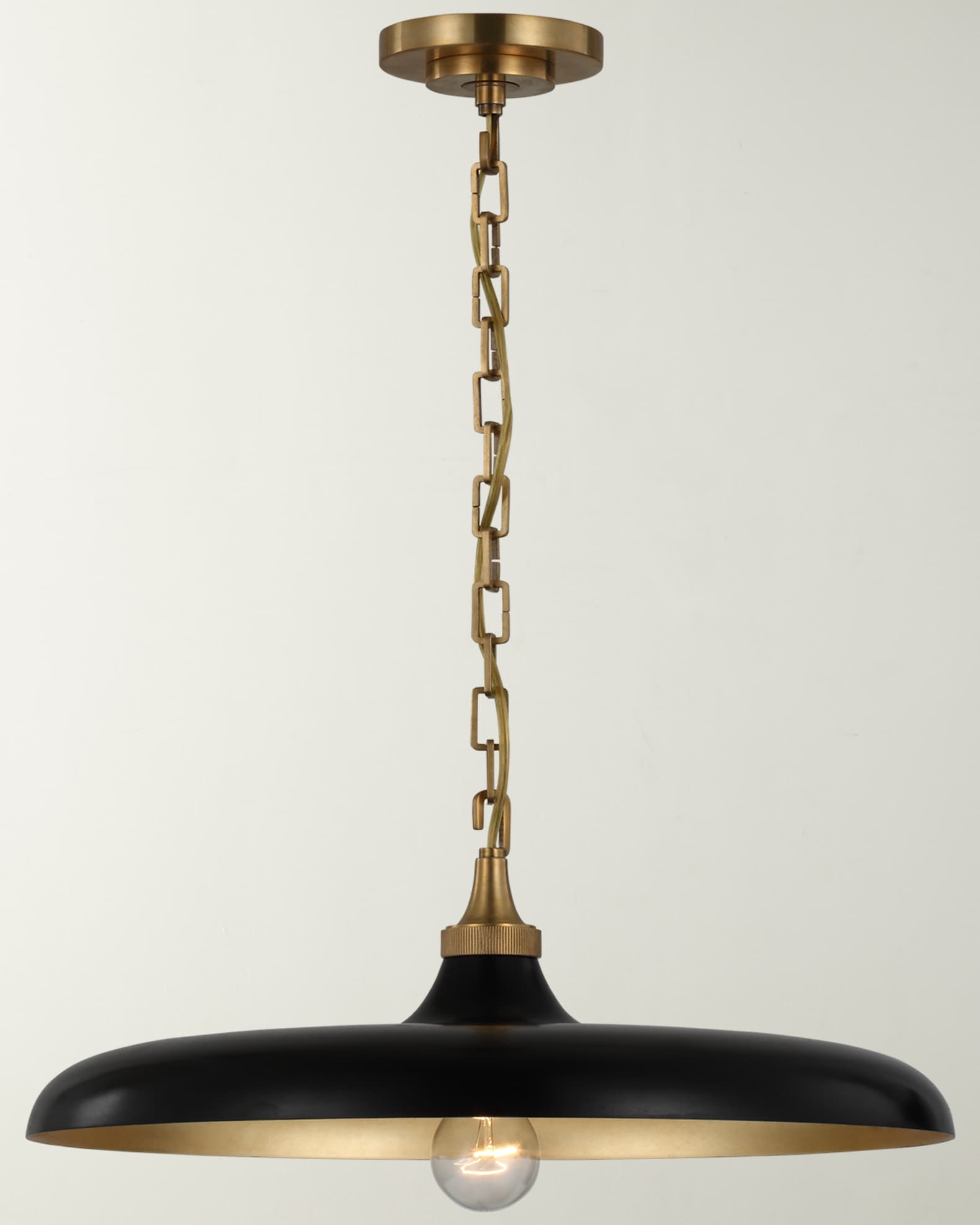 Visual Comfort Signature Piatto Medium Pendant In Hand-Rubbed Antique Brass  With Aged Iron Shade By Thomas O'Brien