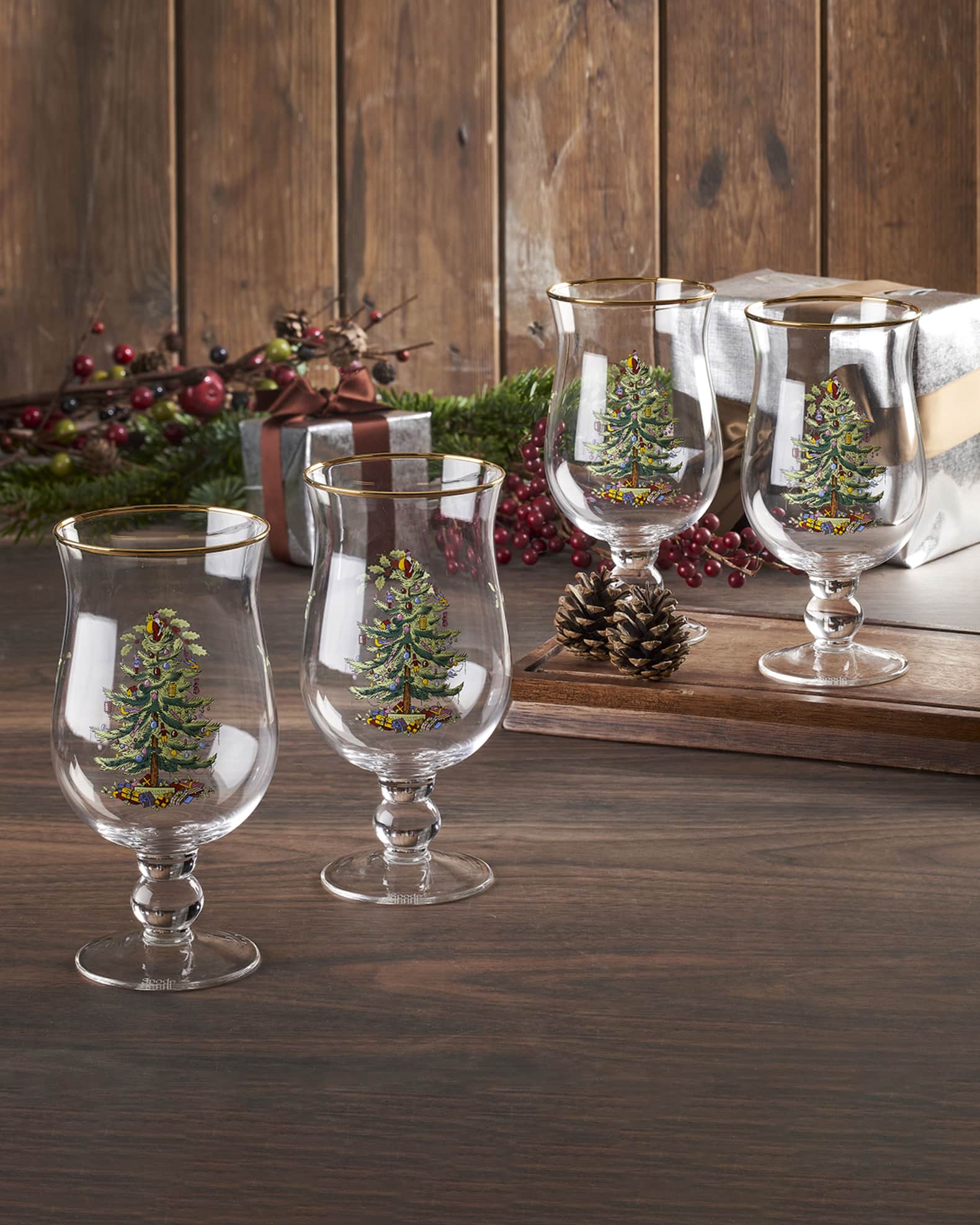 Spode Christmas Tree Tulip Glasses Set of 4