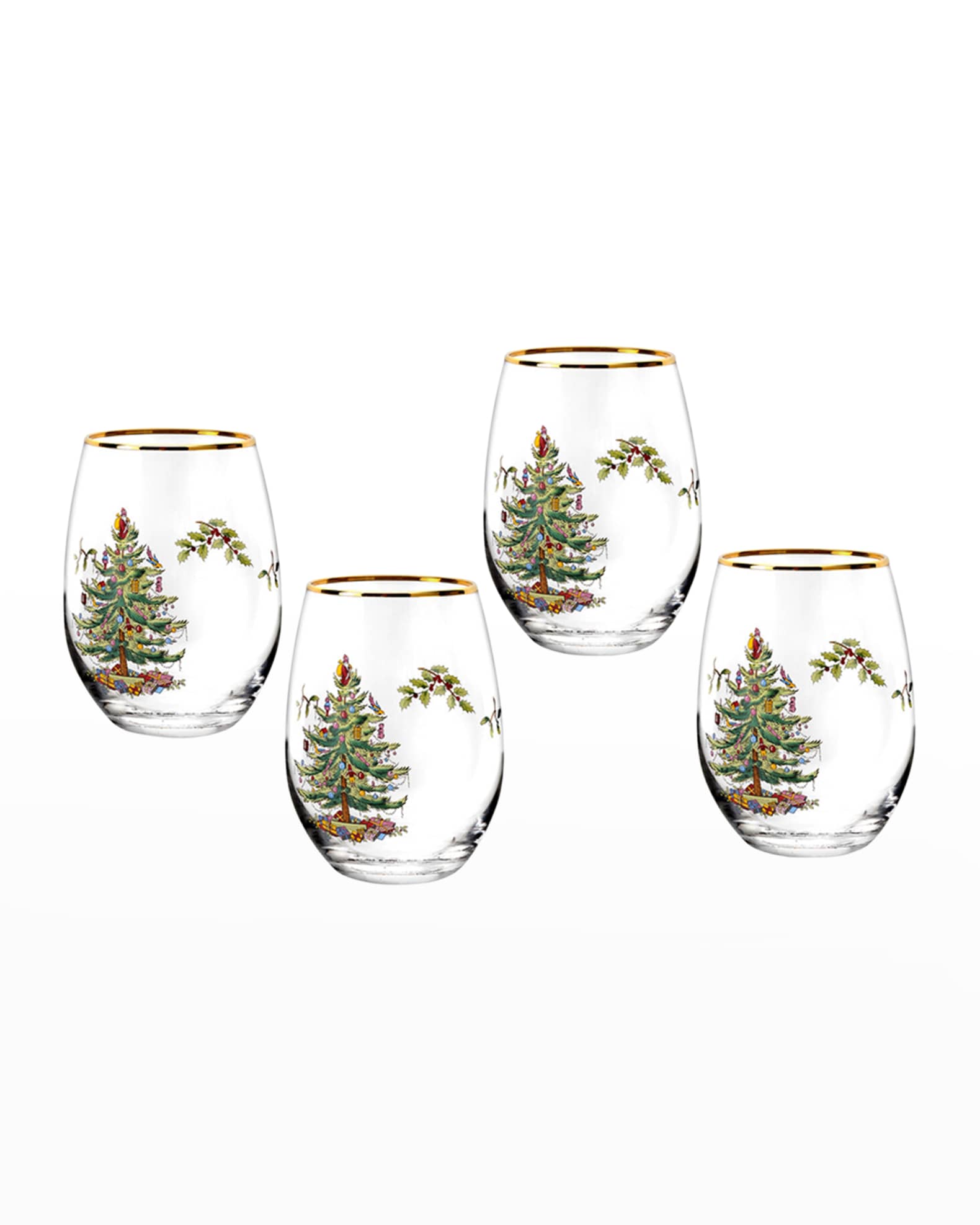 Spode Christmas Tree Stemless Wine Glasses, Set of 4