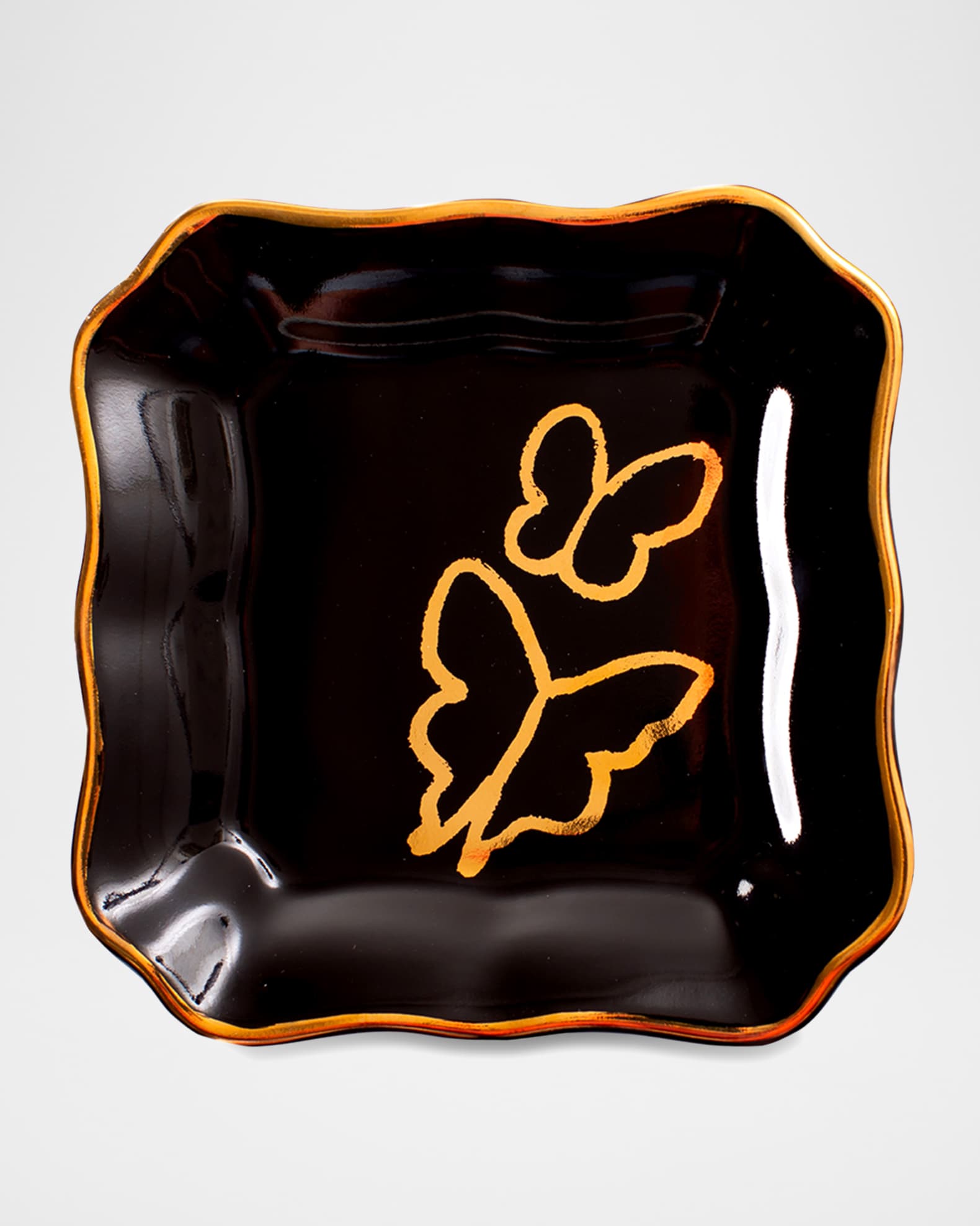 Hunt Slonem Butterfly Portrait Plate with Gold Rim - Black
