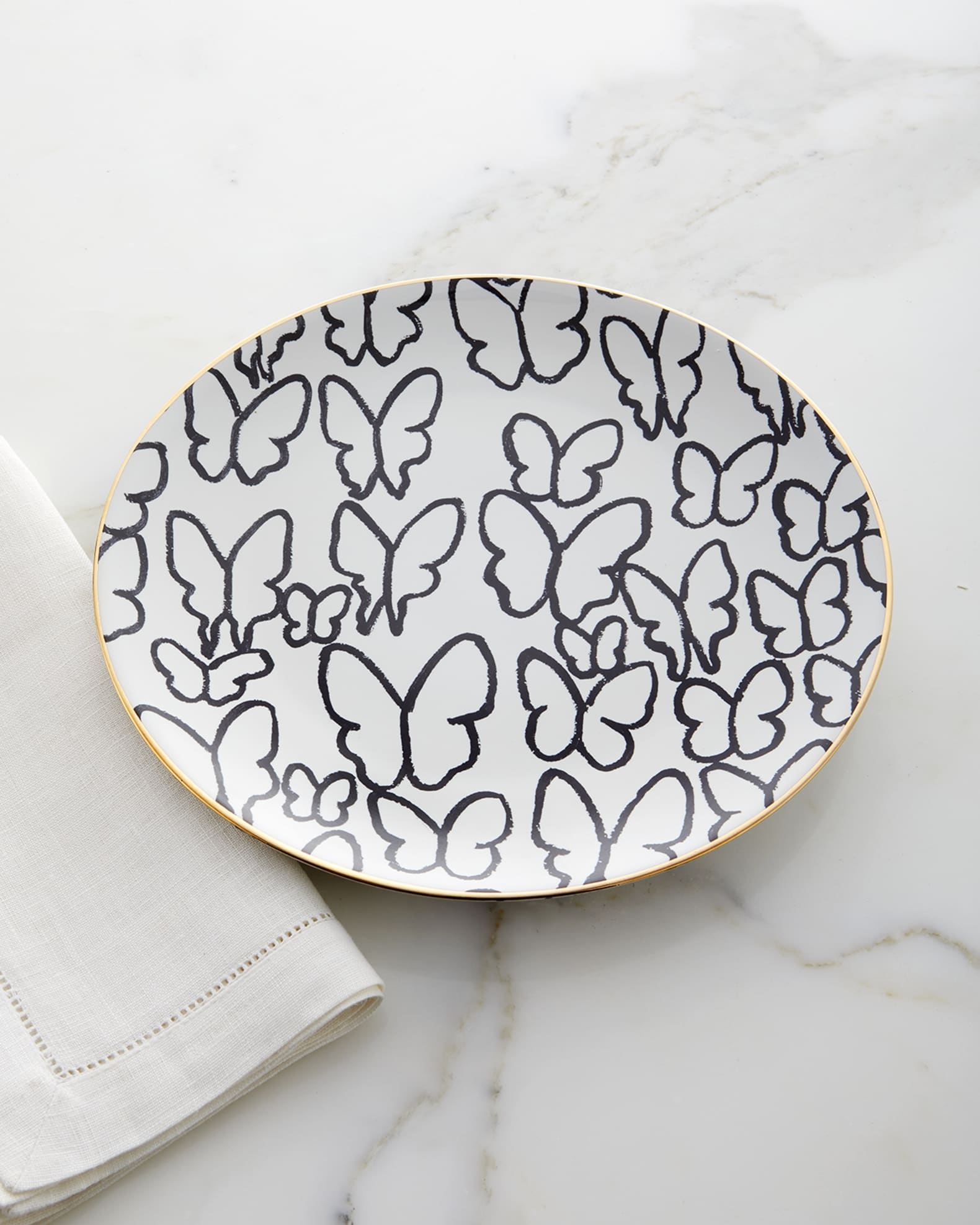 Hunt Slonem Butterfly Dinner Plate with Gold Rim - White