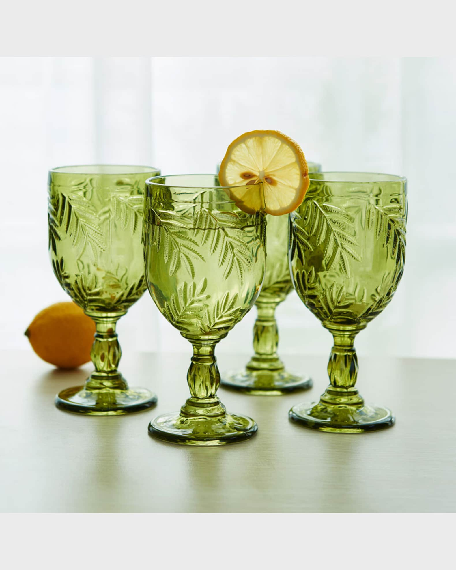 Fitz and Floyd Villa Palm Wine Goblet, Set of 4, Green