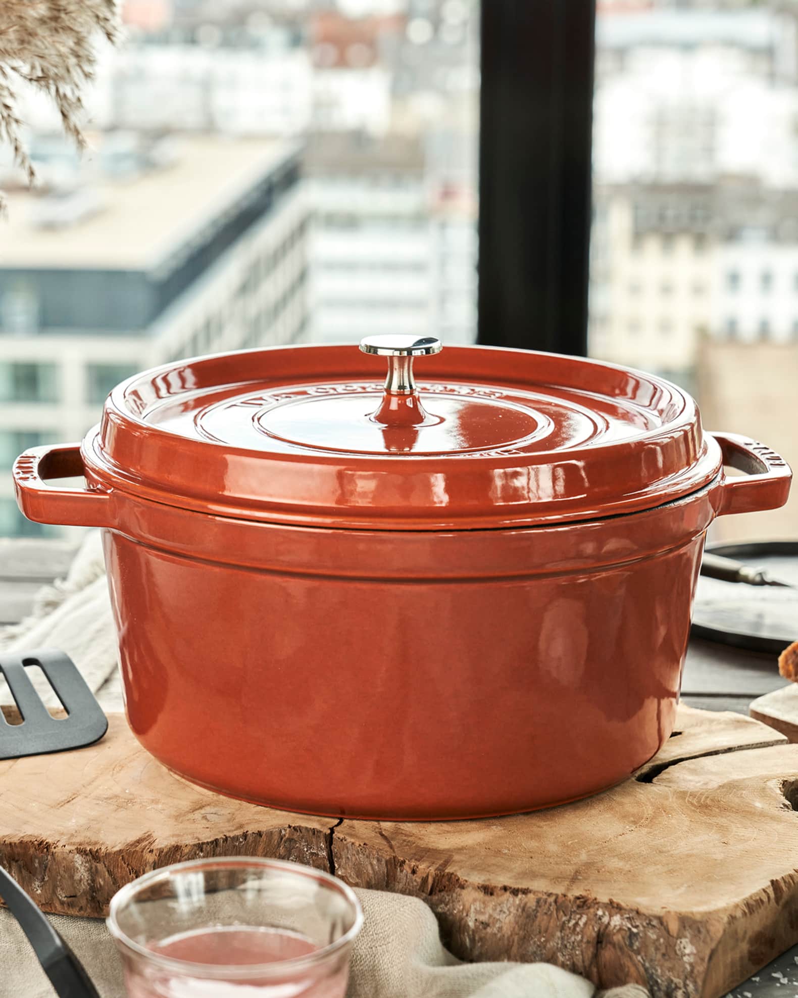 Staub cast iron dutch ovens top