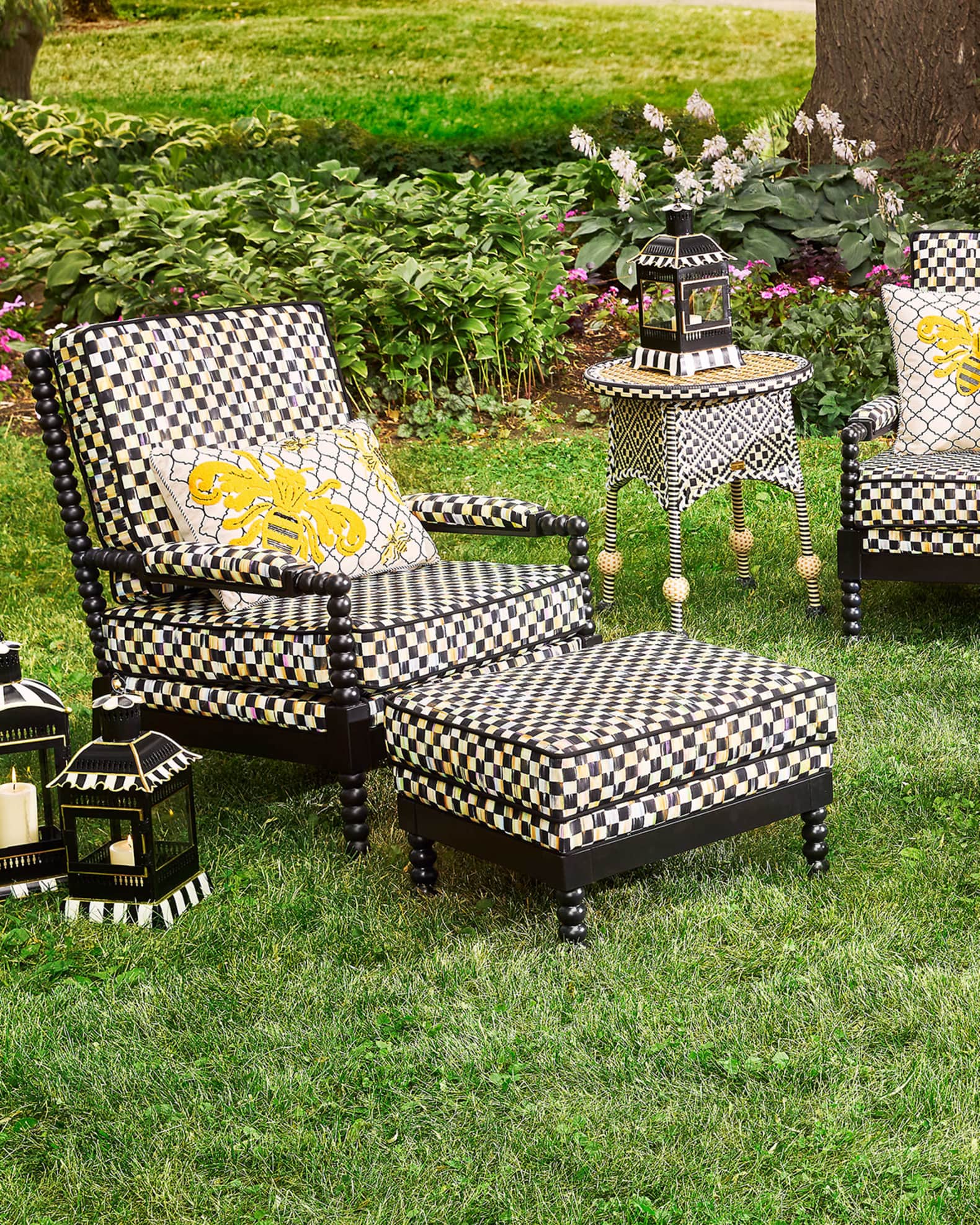 MacKenzie Childs Spindle Check Outdoor Chair Horchow