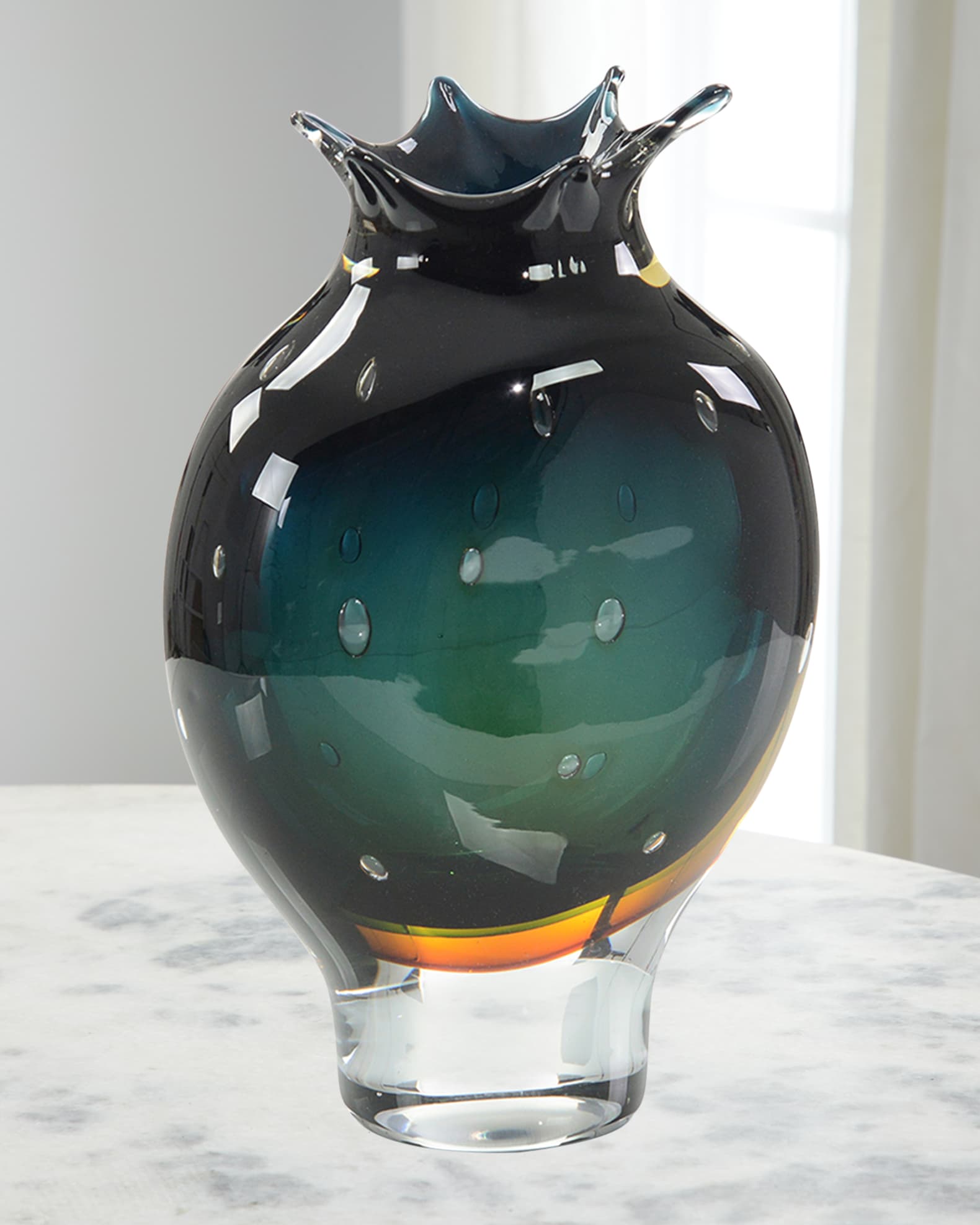 JohnRichard Collection HandBlown Dark Blue and Amber Vase Horchow