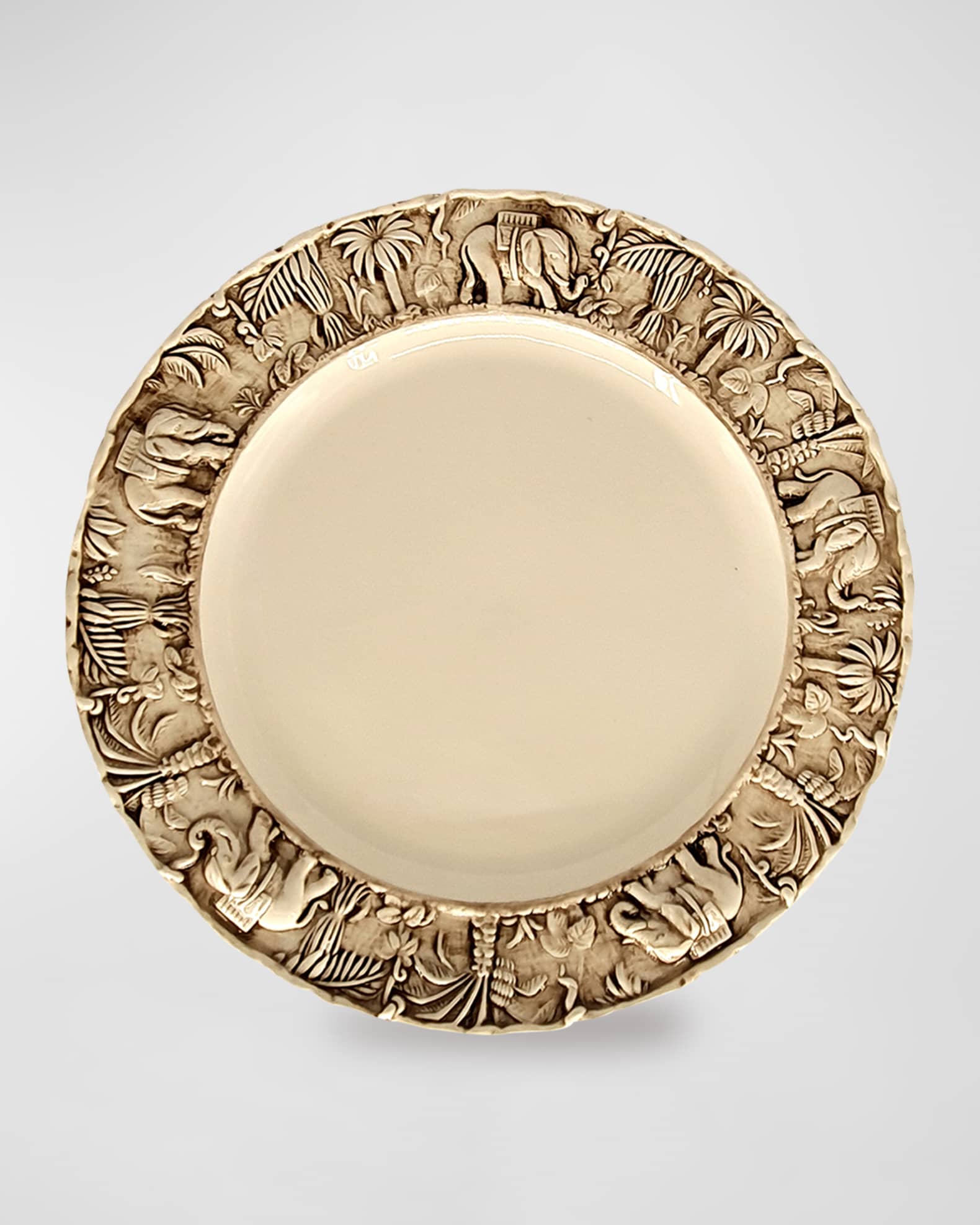 Les Ottomans La Menagerie Ottomane Handpainted Dinner Plate - Elephant Grey, Set of 4