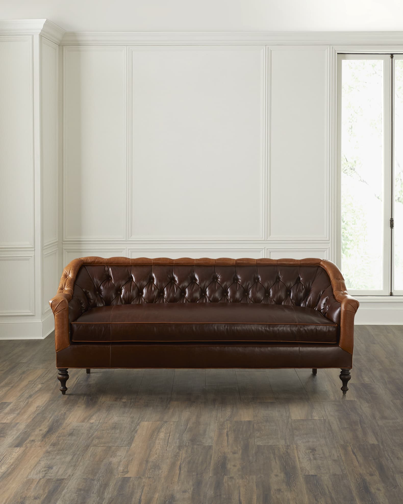 Brown leather clearance tufted couch