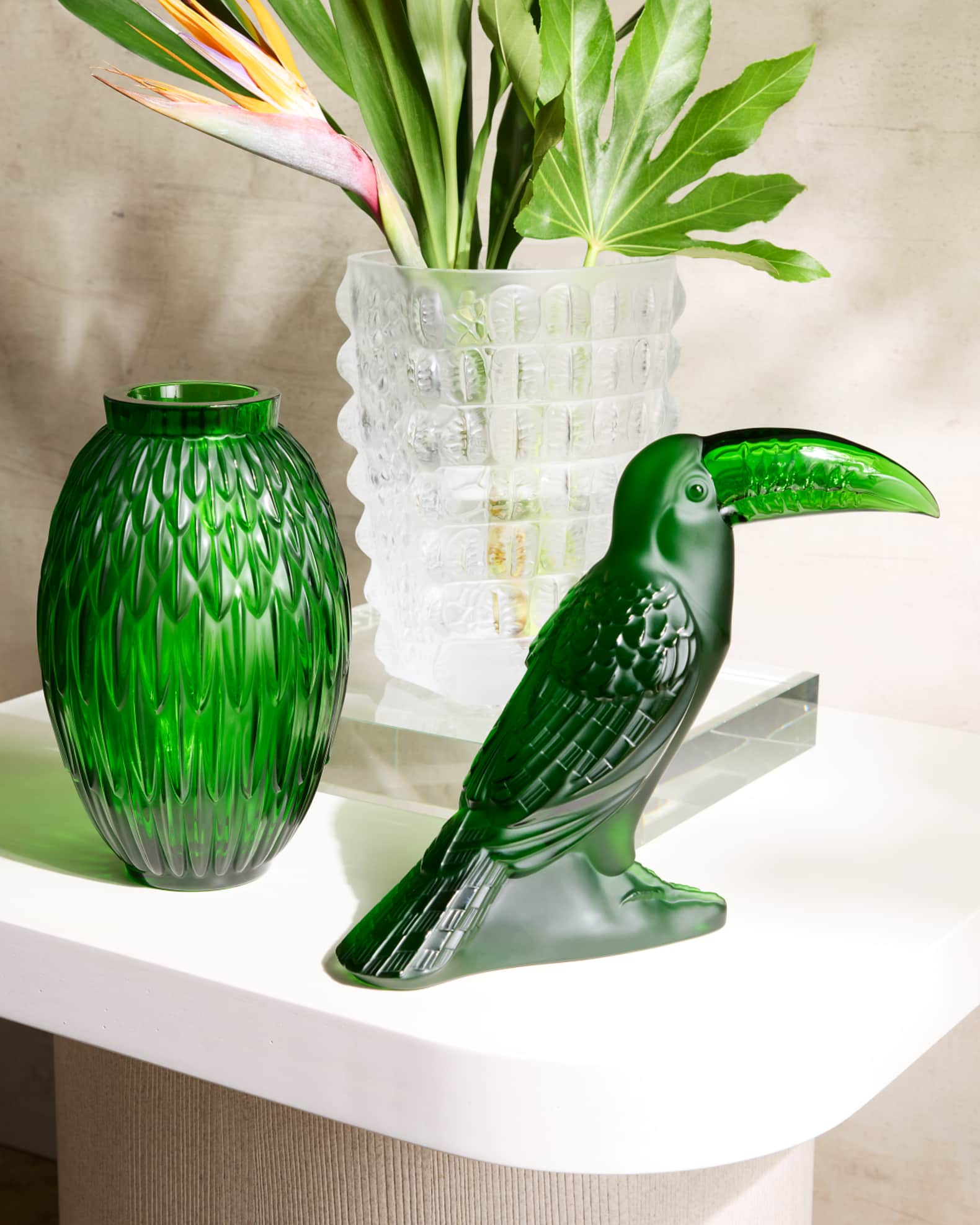 Lalique Green Meadow Plumes Vase | Horchow