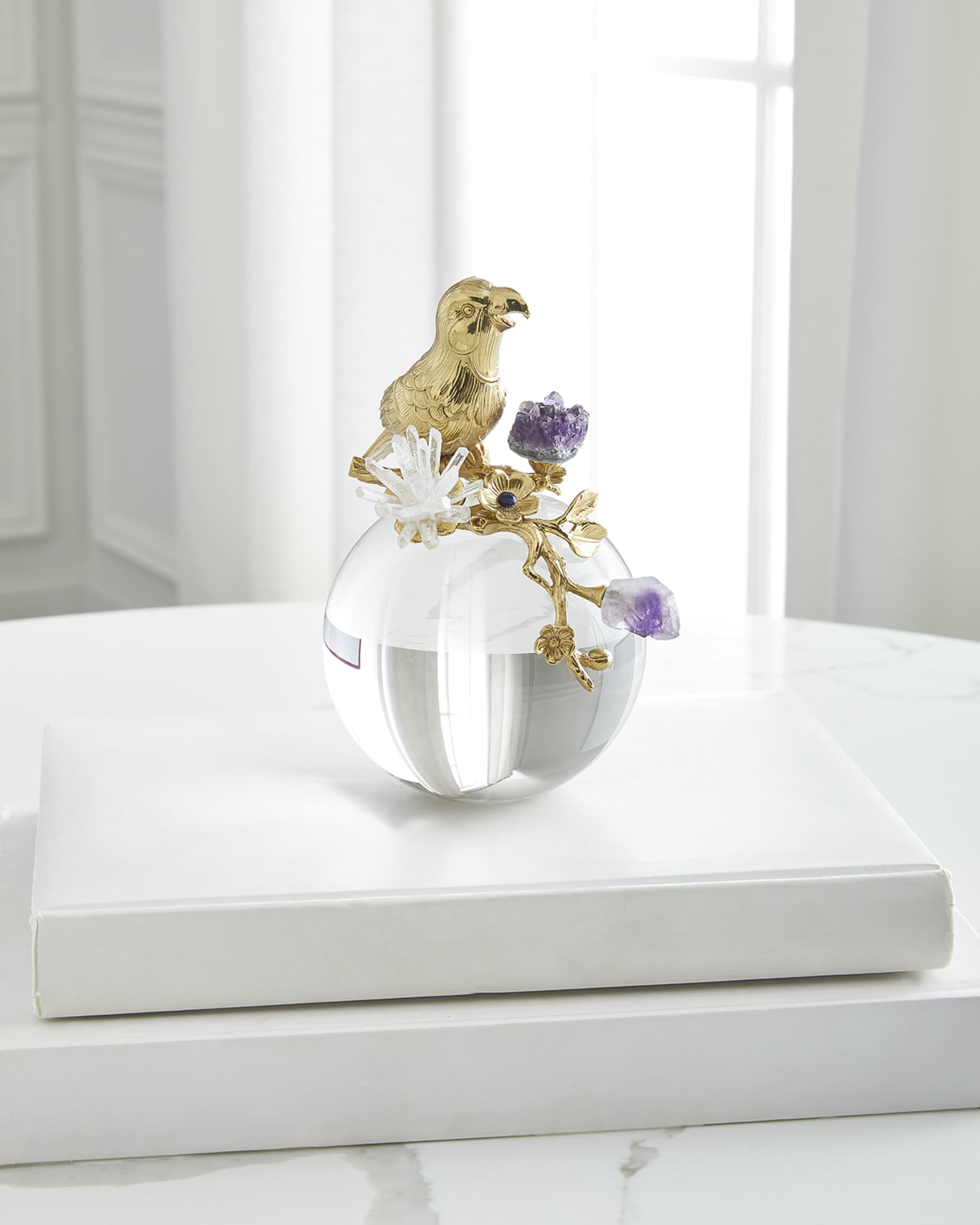 John-Richard Collection Brass Parrot and Amethyst Sculpture II 