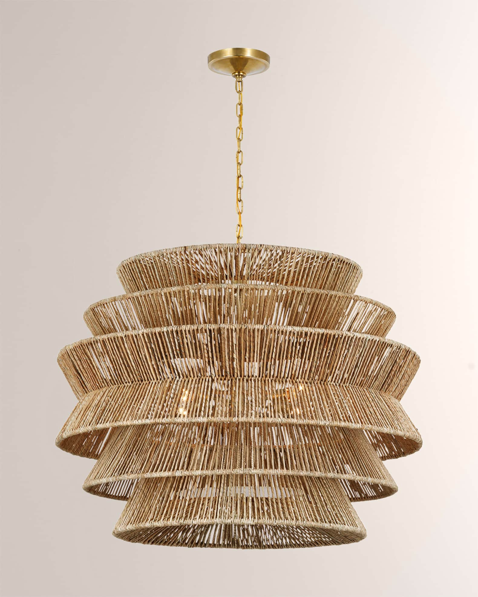 Visual Comfort Signature Antigua XL Drum Chandelier in Antique Brass &  Natural Abaca by Chapman & Myers