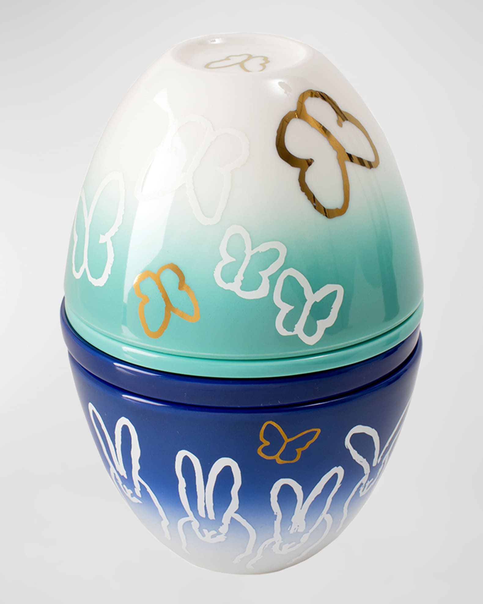 Hunt Slonem Nesting Porcelain Bunnies & Butterflies Egg Gift Box 