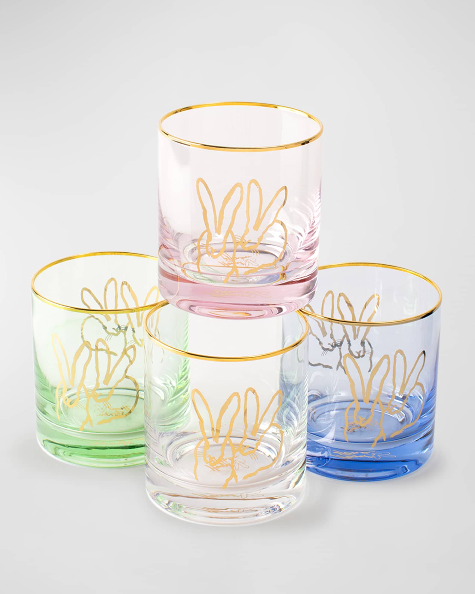 Hunt Slonem Double Bunny Old Fashioned Glasses, Set of 4 