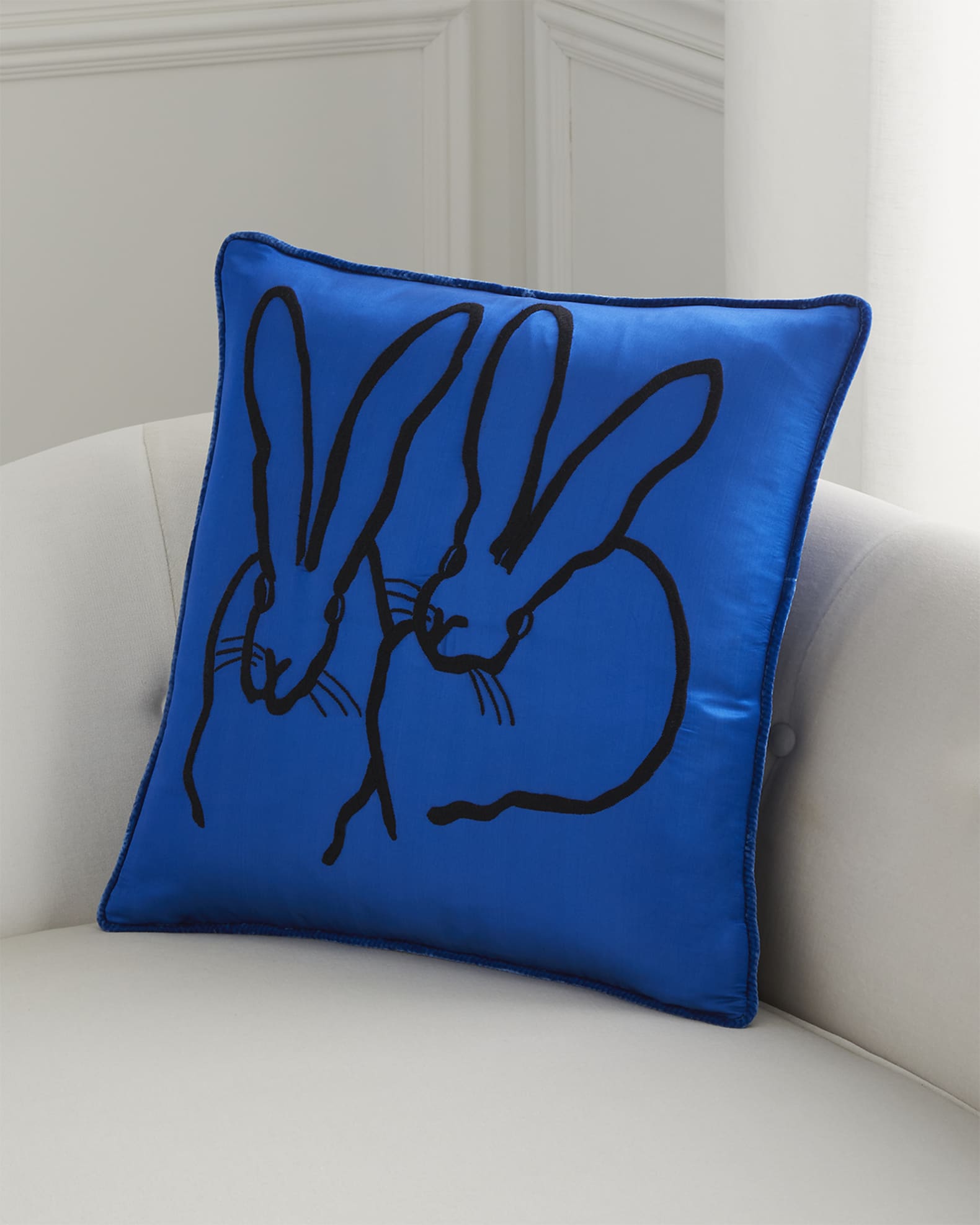 Hunt Slonem HandEmbroidered Silk 2 Bunny Pillow Horchow