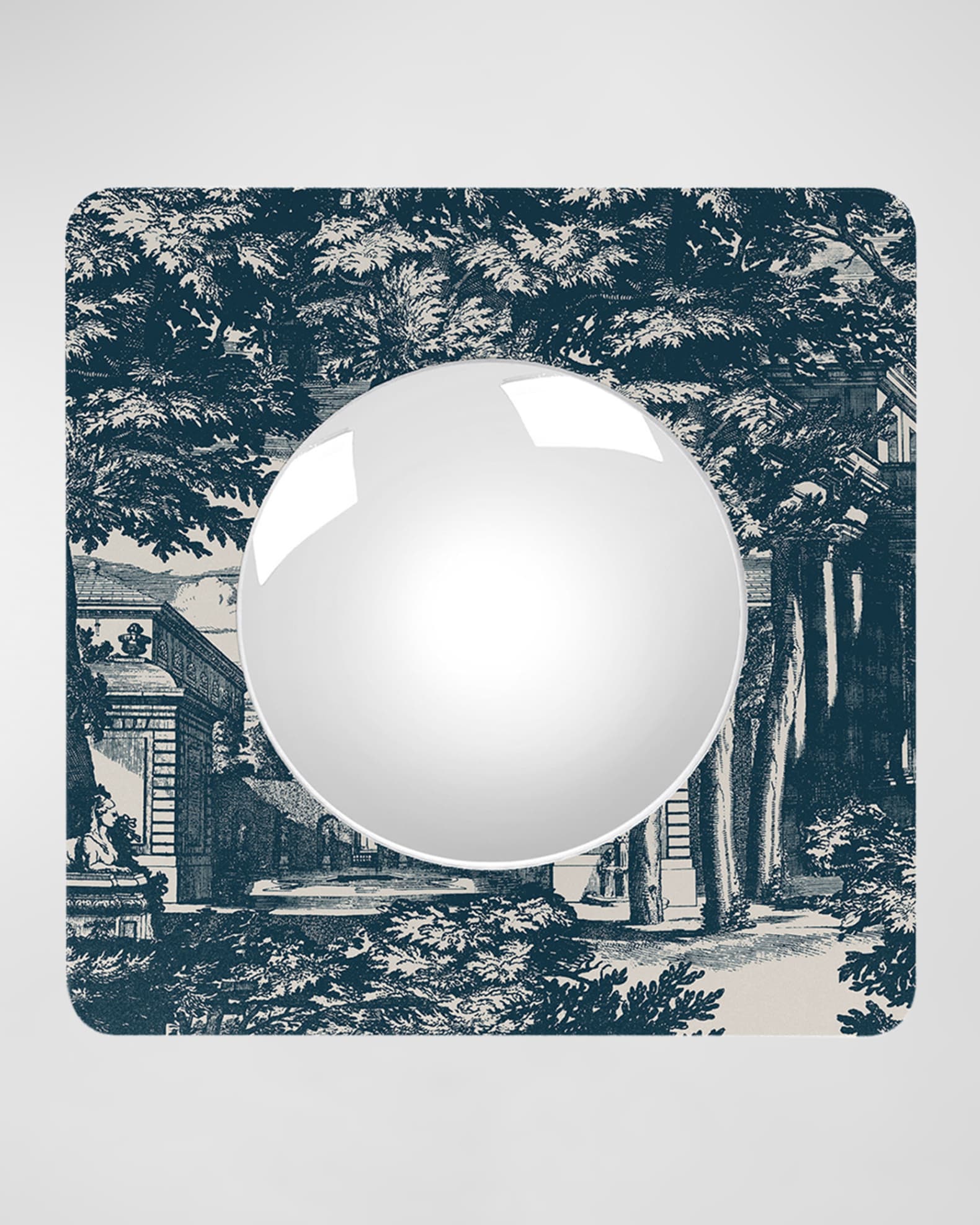 Fornasetti Square Frame With Convex Mirror - Giardino Settecentesco Blue Ivory