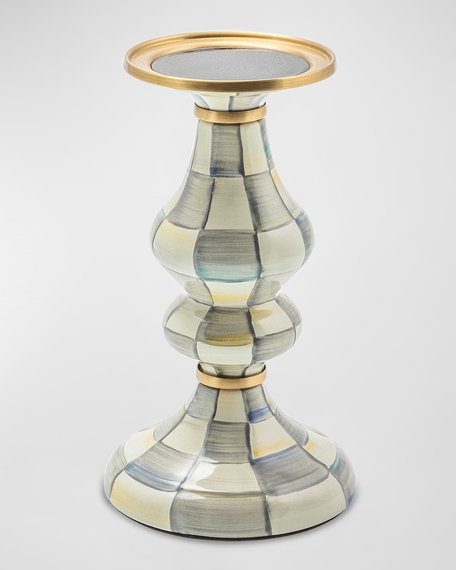 MacKenzie-Childs Sterling Check Pillar Candlestick - Medium 