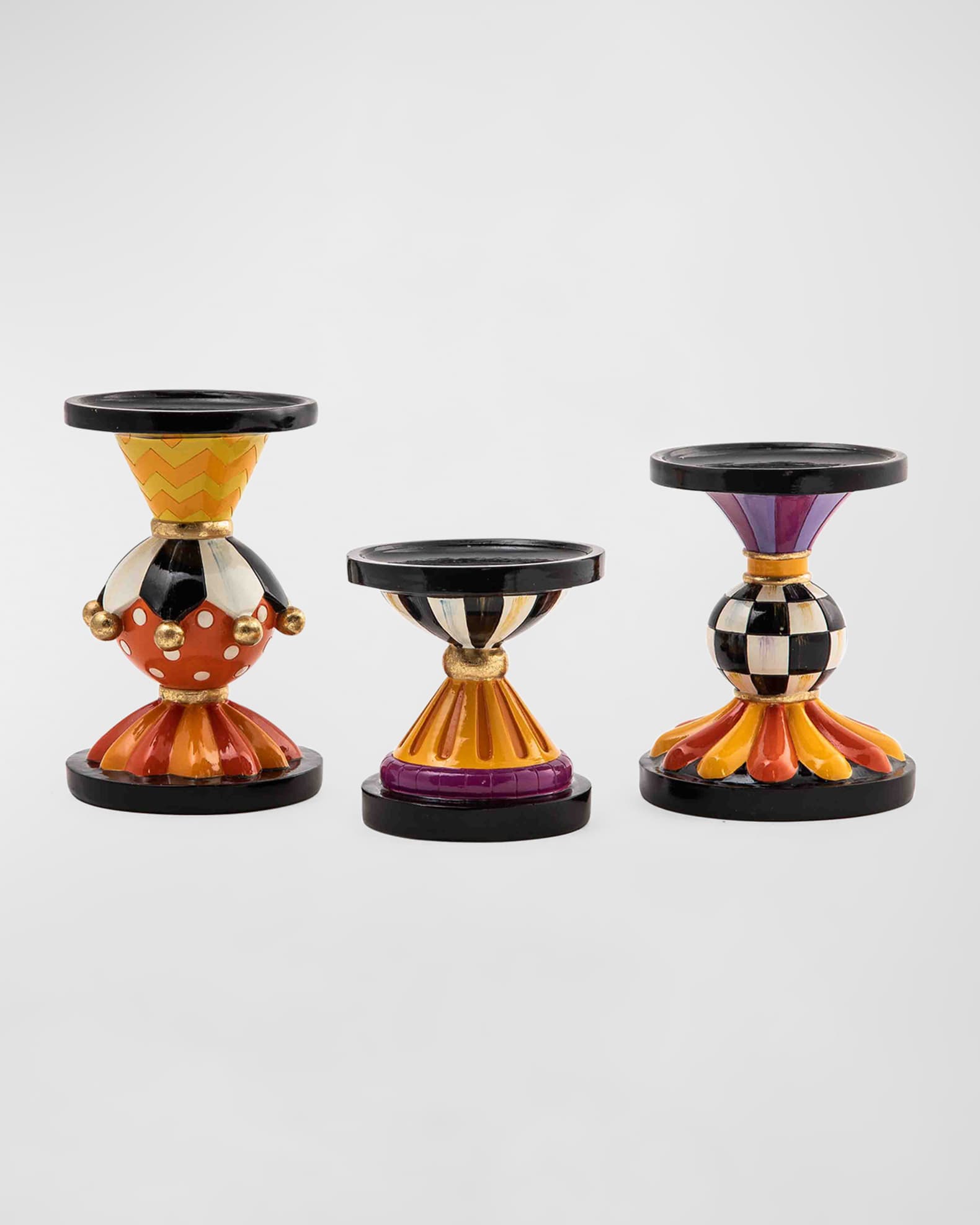 MacKenzieChilds Festive Halloween Pillar Candle Holders, Set of 3
