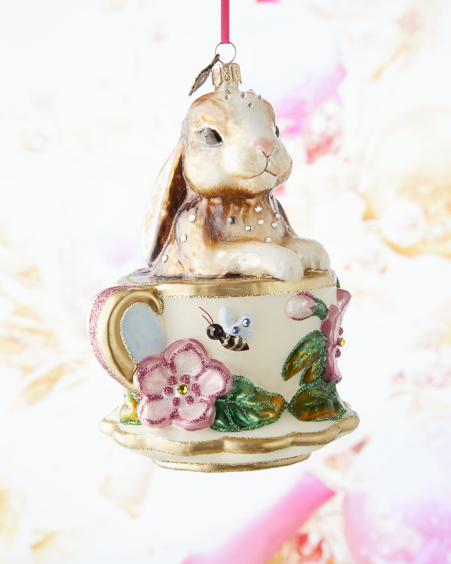 Jay Strongwater Bunny Teacup Christmas Ornament 