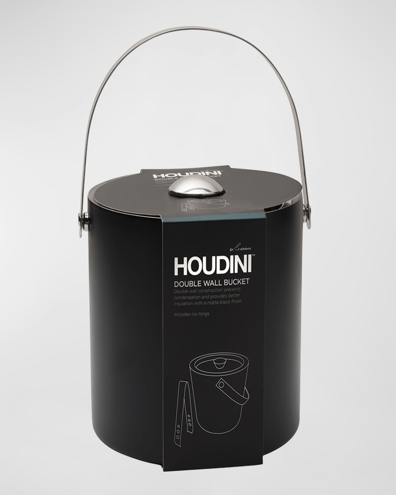 Houdini Matte Black Ice Bucket With Tongs Horchow