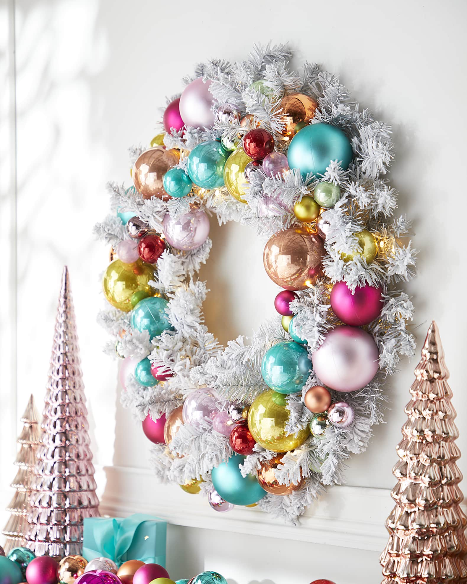 Cody Foster & Co Flocked Multicolor Christmas Wreath Horchow
