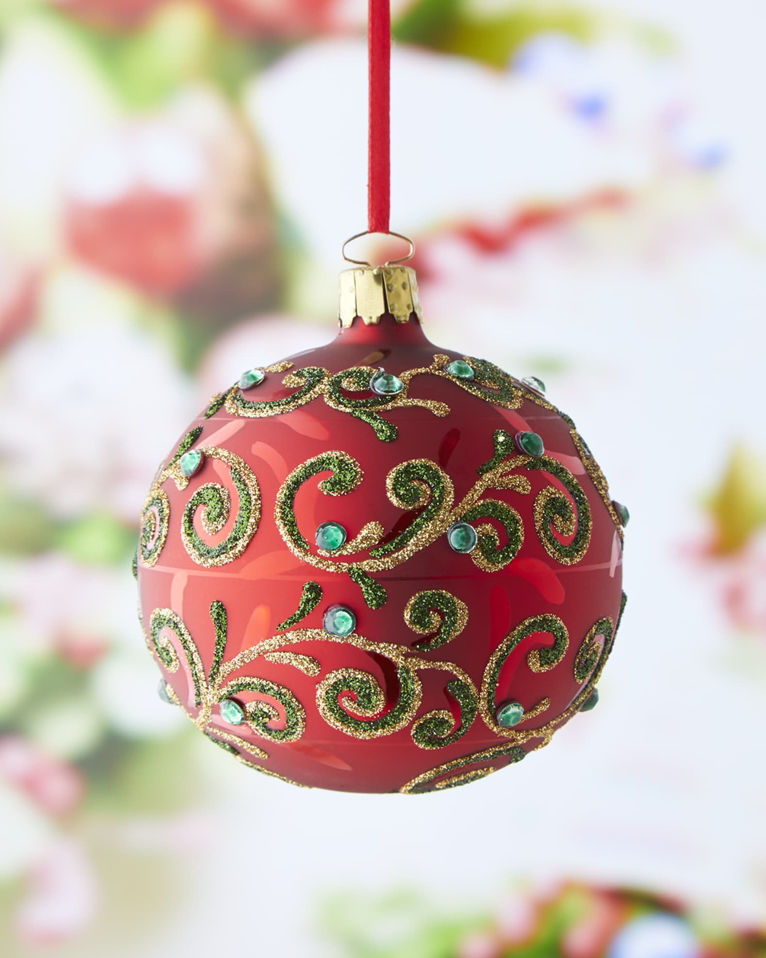 Neiman Marcus Red With Green Decor Christmas Ornament Horchow