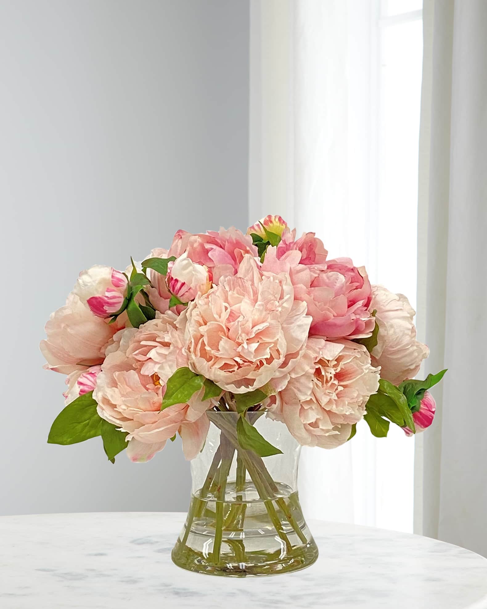 Winward Home Peony Arrangement in Hurricane Vase 
