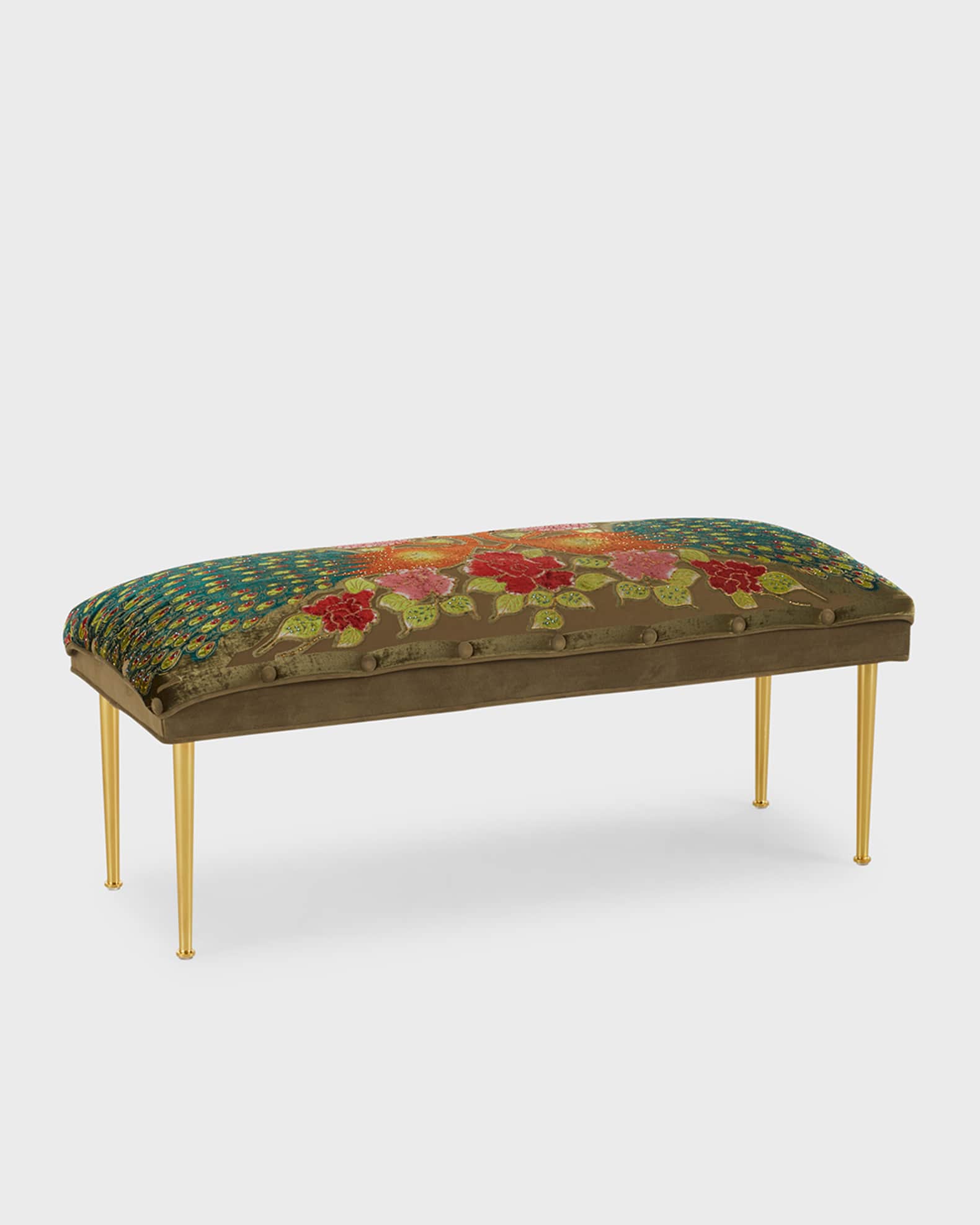 Haute House Peacock Bench with Brass Legs 42 Horchow