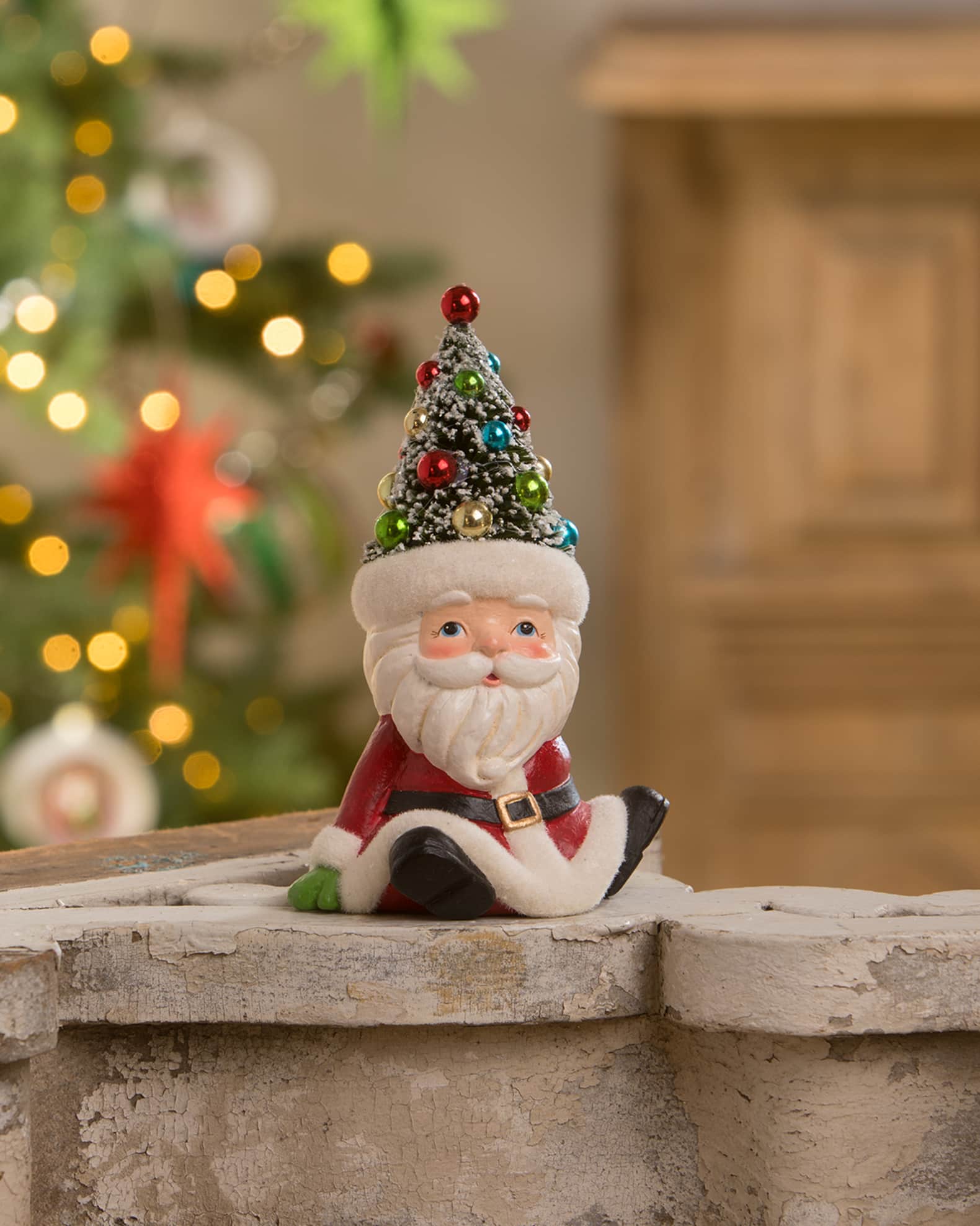 Bethany Lowe Retro Santa Seated With Tree Hat Christmas Decoration
