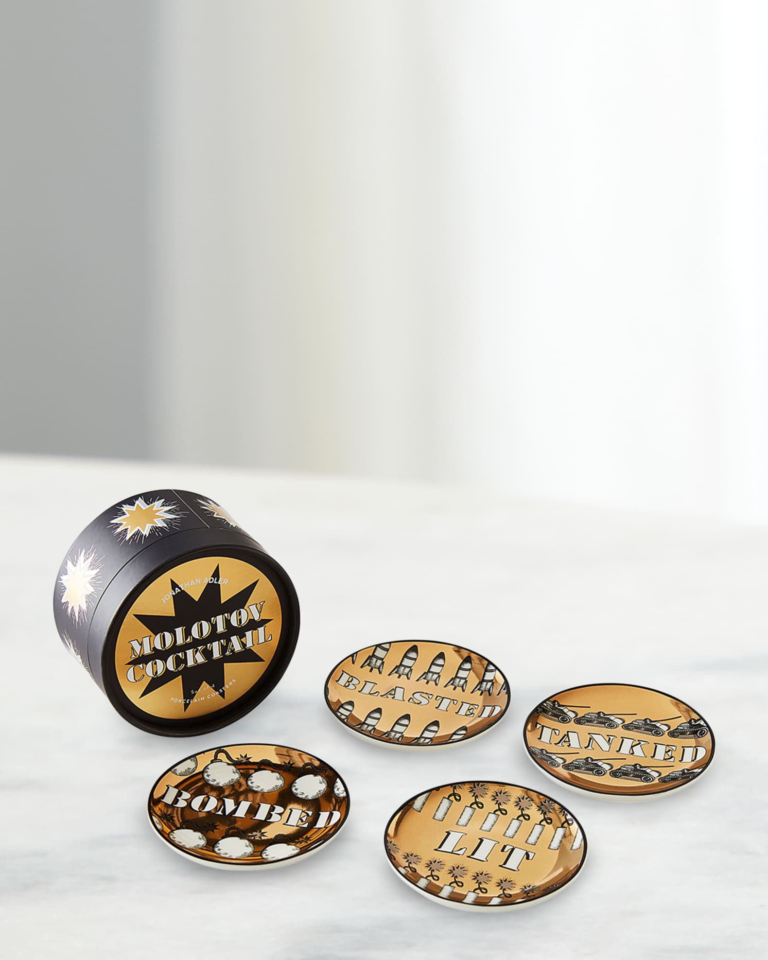 Jonathan Adler Molotov Cocktail Coasters, Set of 4