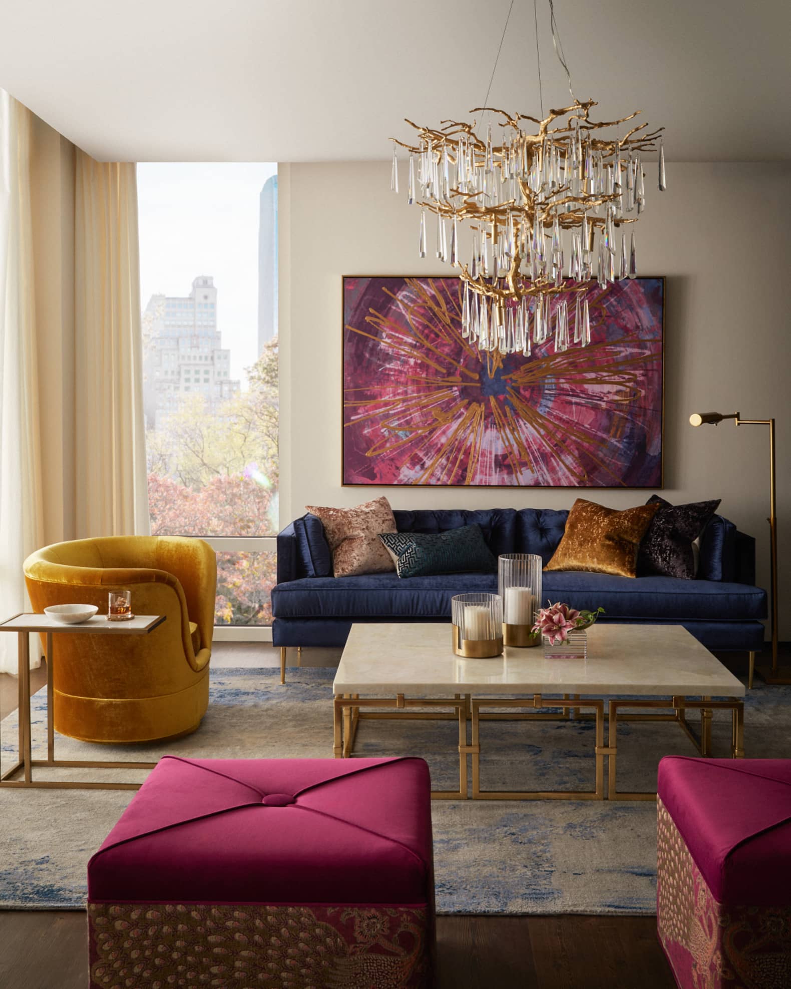 Haute House Jacquard Peacock Square Velvet Ottoman | Horchow