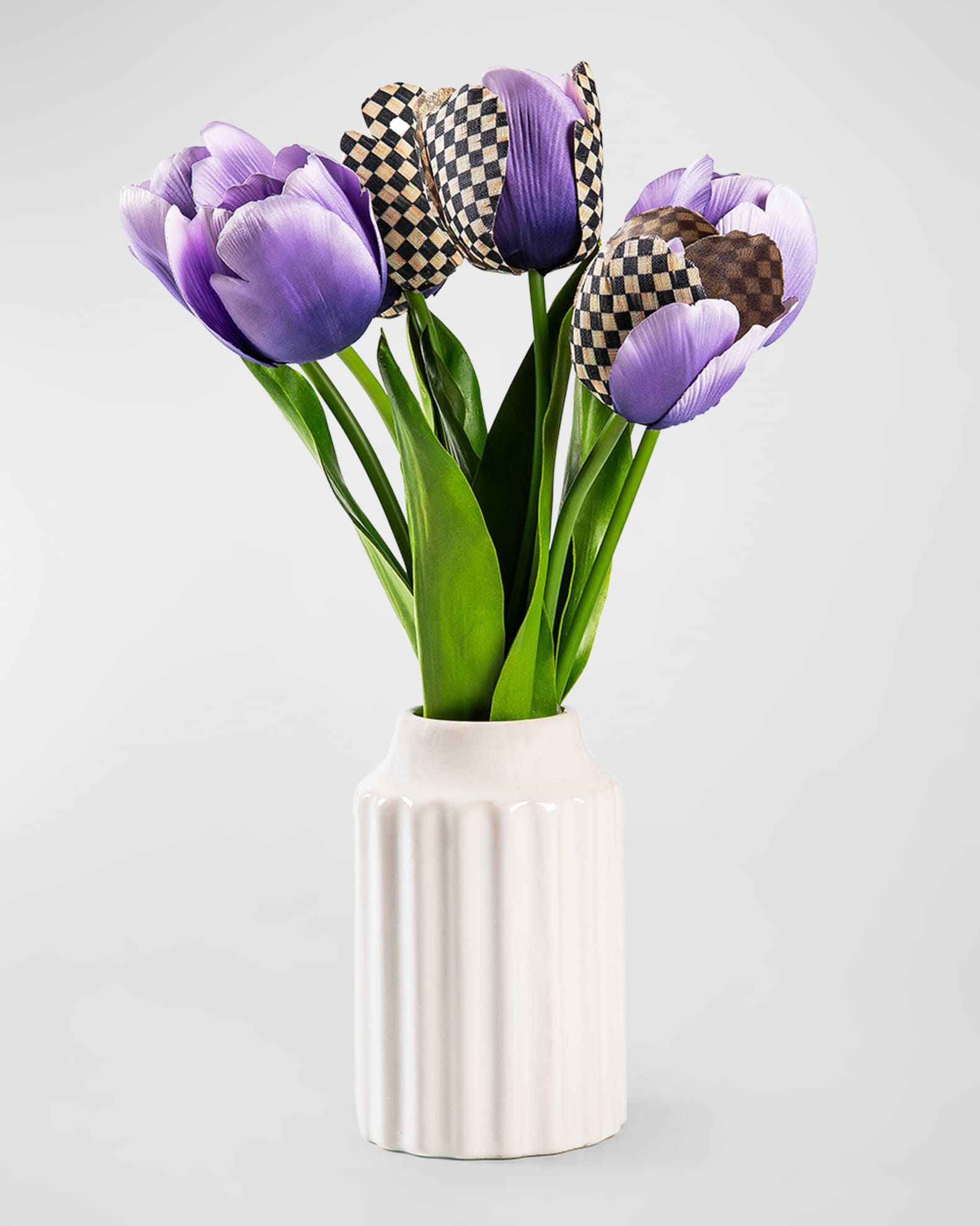 MacKenzie Childs Purple Tulips Fresh Picks 17 Faux Floral Arrangement in Ceramic Vase Horchow