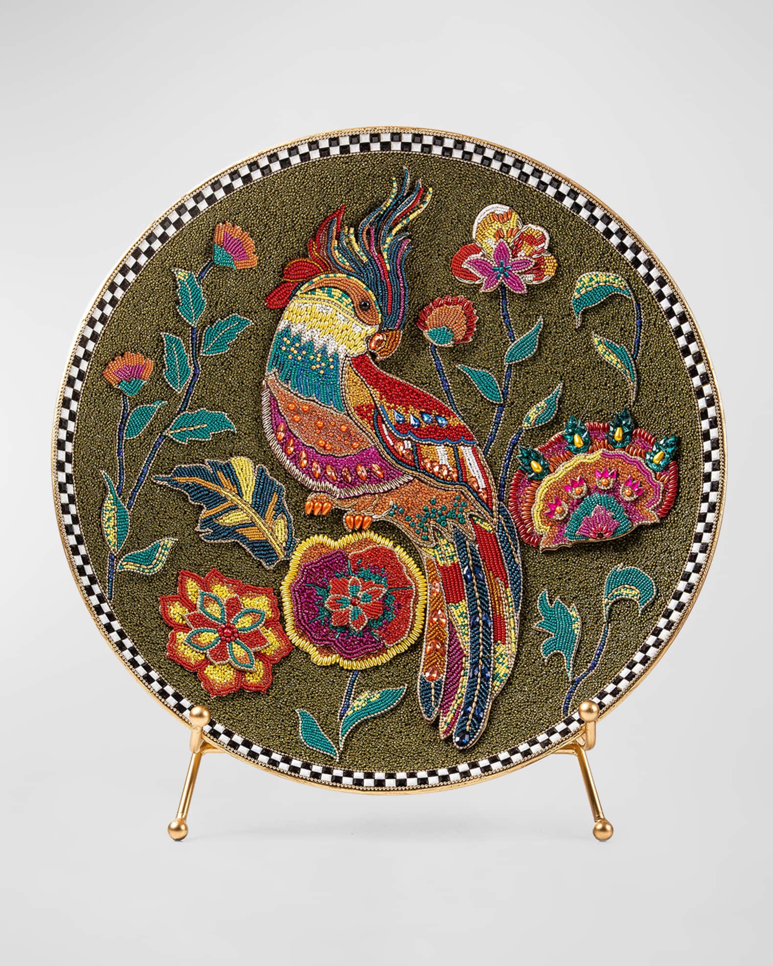 MacKenzie-Childs Parakeet Beaded Tray with Stand