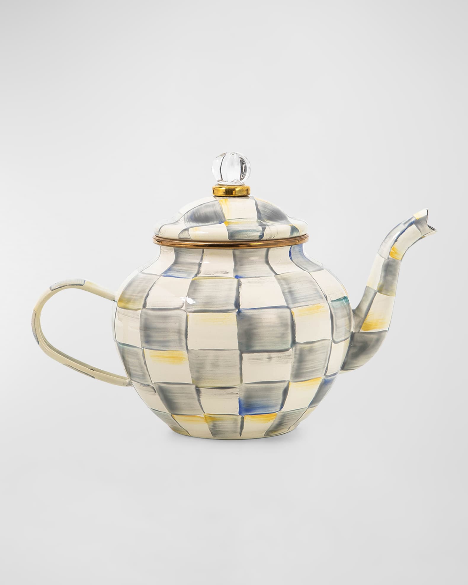 MacKenzie-Childs 32 oz. Sterling Check Enamel Teapot 