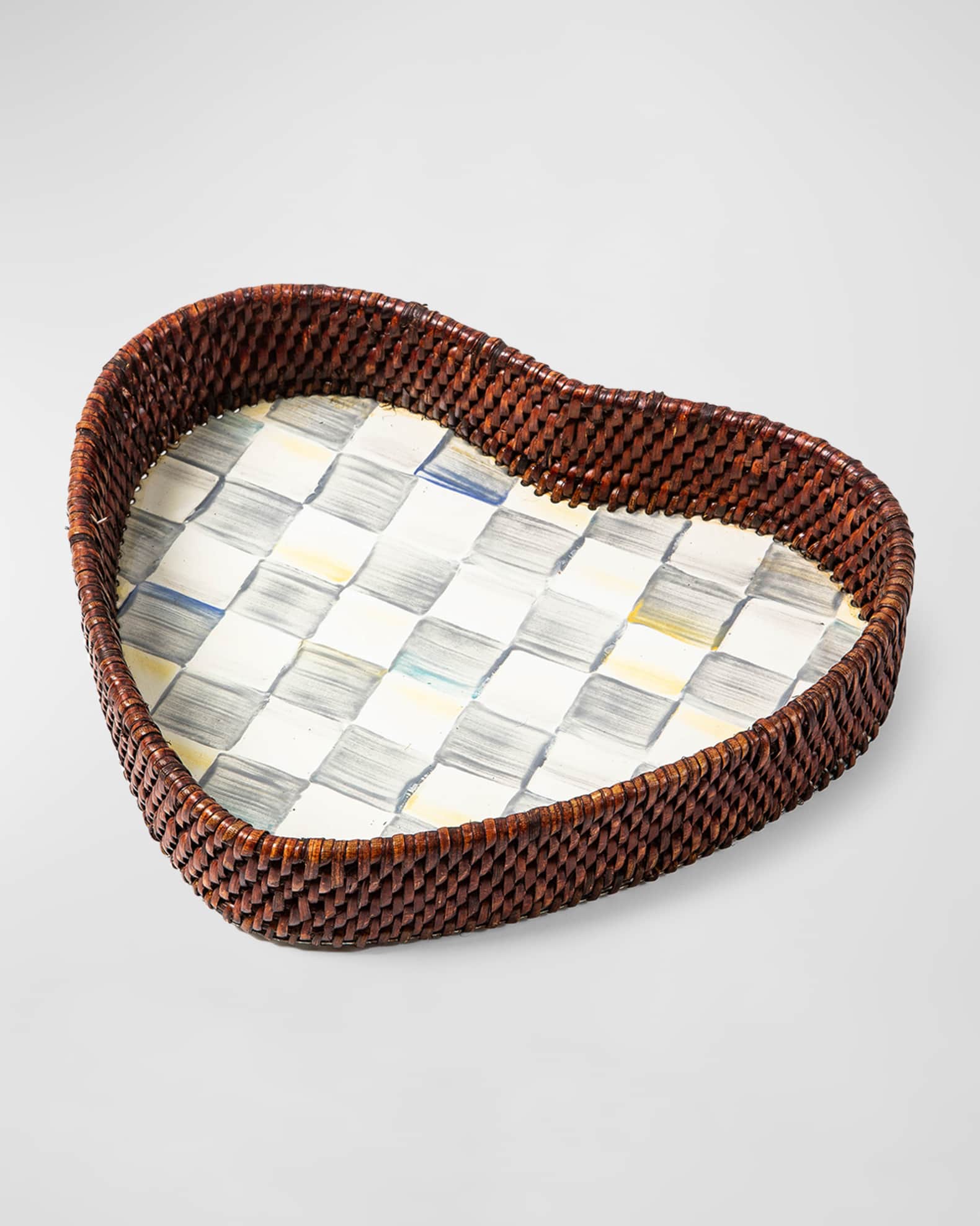 MacKenzie-Childs Sterling Check Rattan Heart Tray
