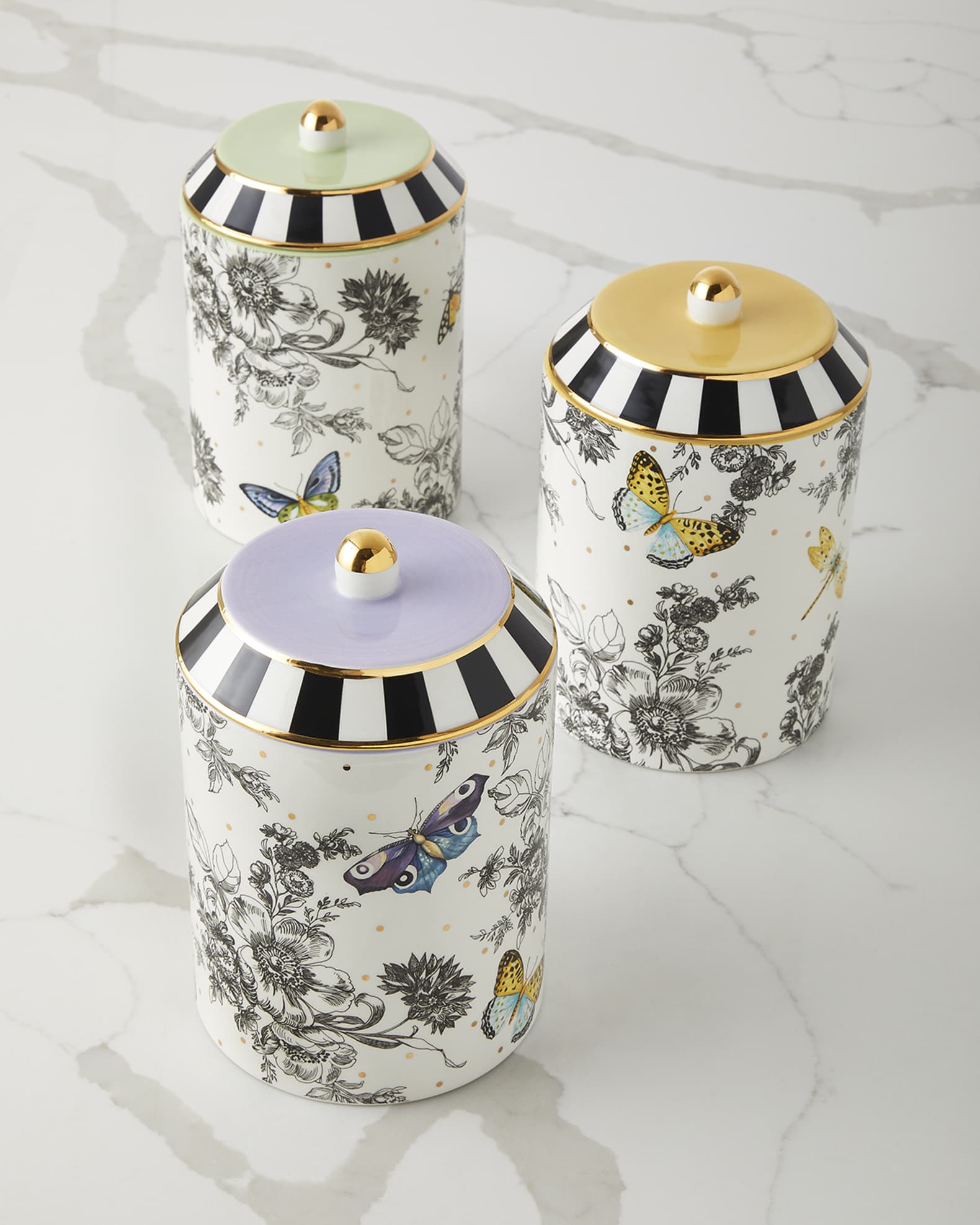 MacKenzie-Childs Butterfly Toile Canisters, Set of 3 | Horchow