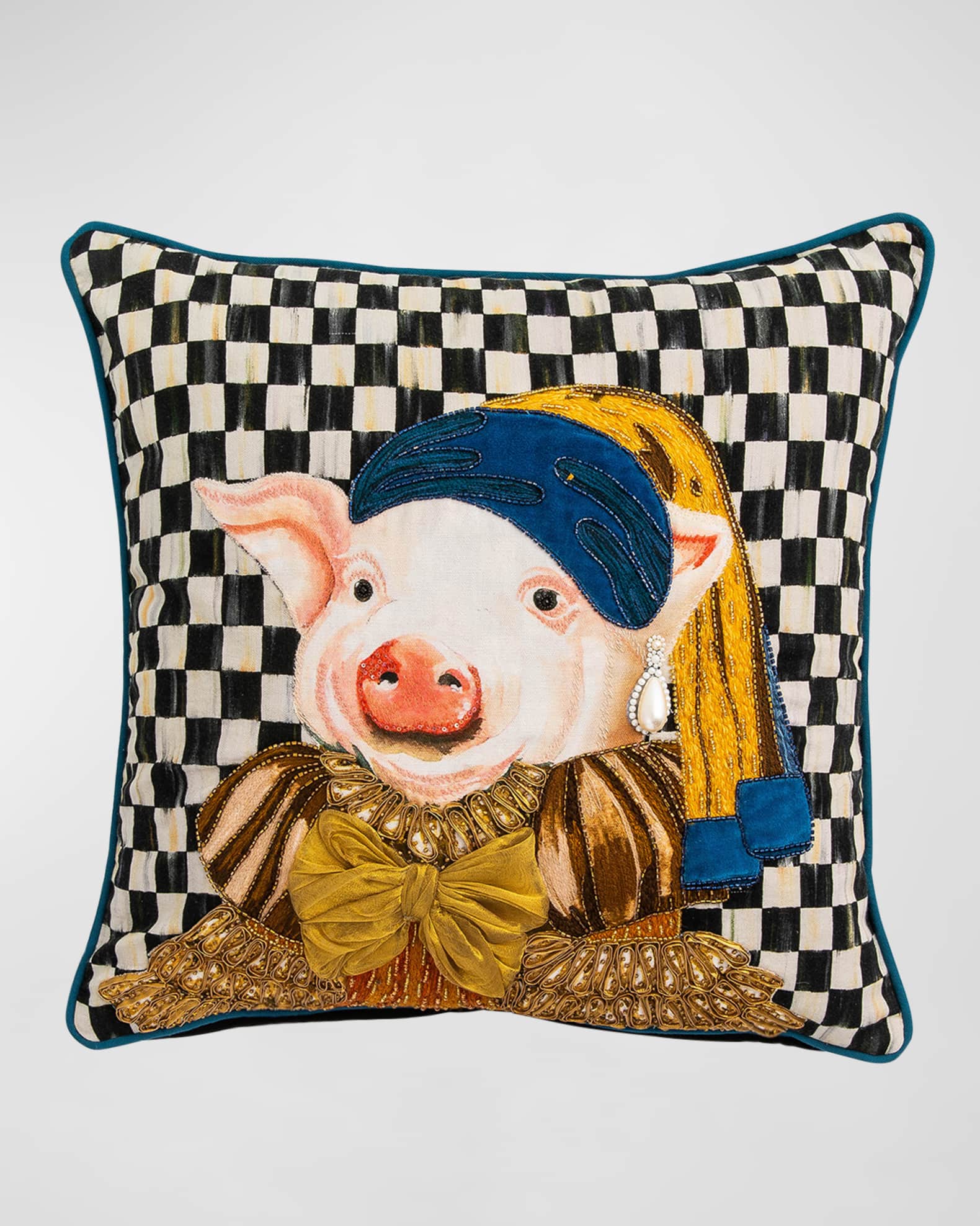 MacKenzie Childs Pig with Pearl Earring Pillow Horchow