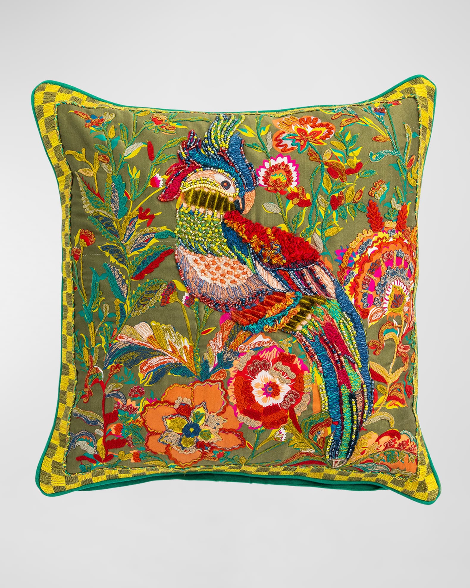 MacKenzie Childs Cockatiel Chartreuse Pillow Horchow