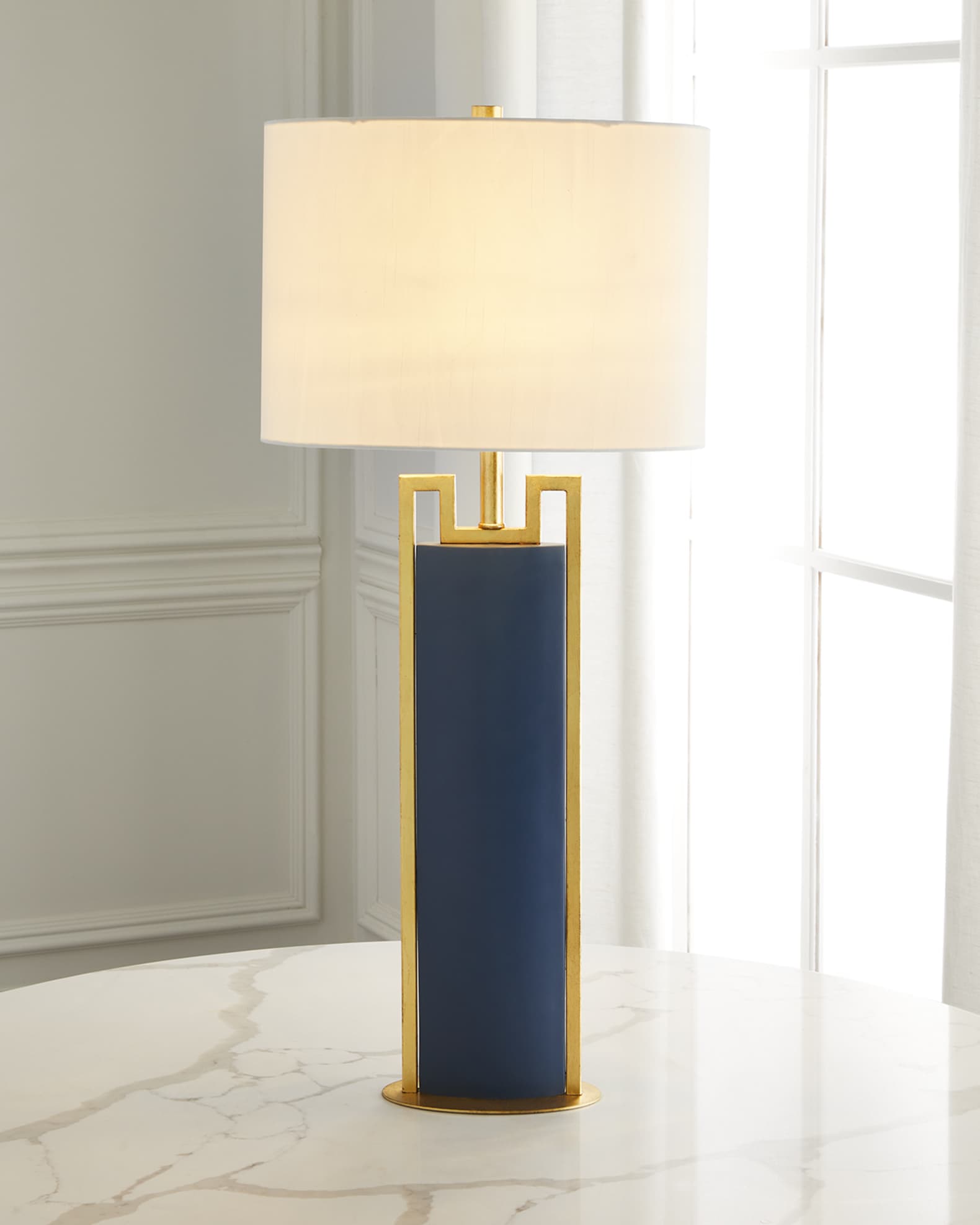 Gold lamp with blue shade sale