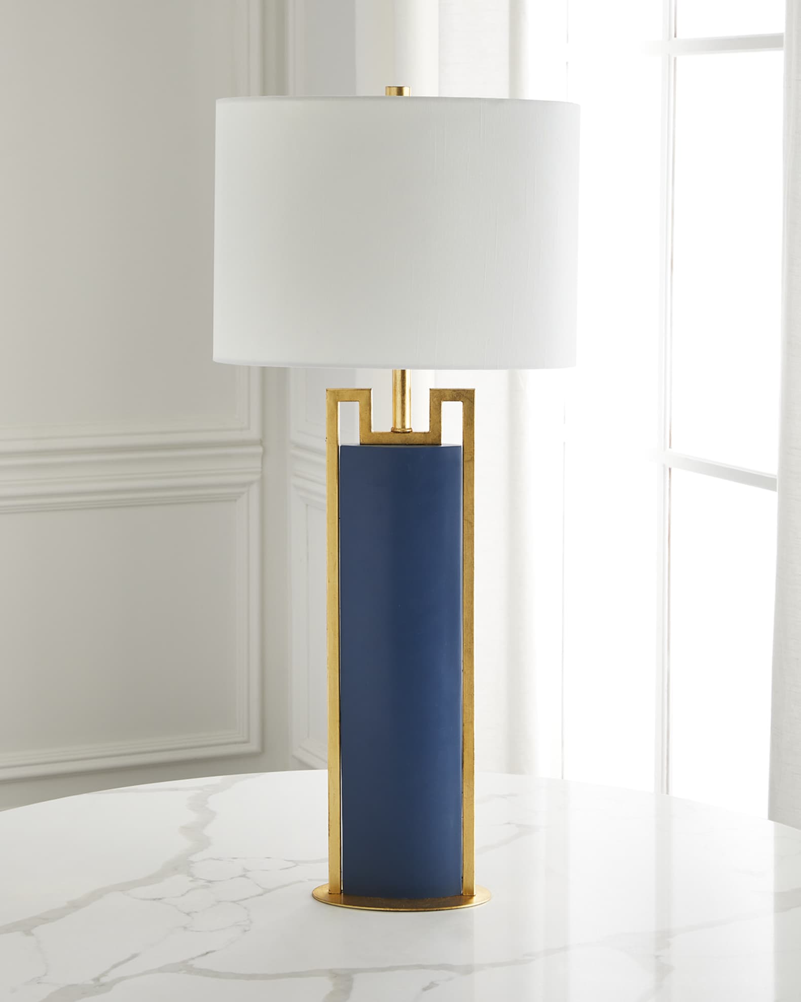 Navy blue and gold table lamp top