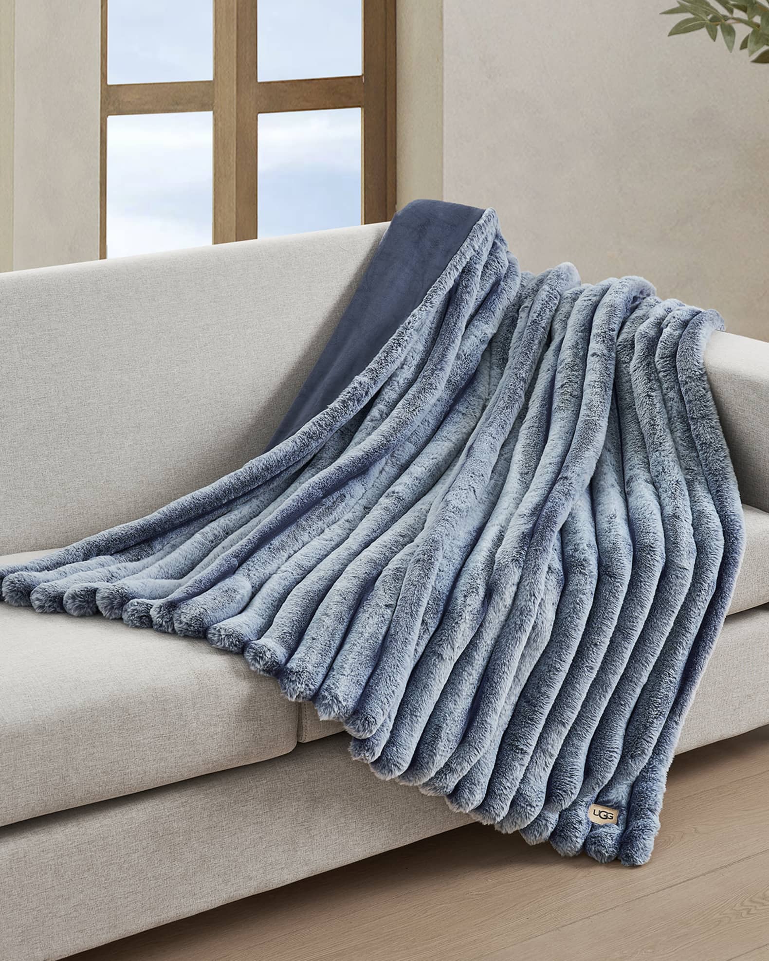 Ugg Channel Quilt Faux Fur Throw Blanket in Lighthouse